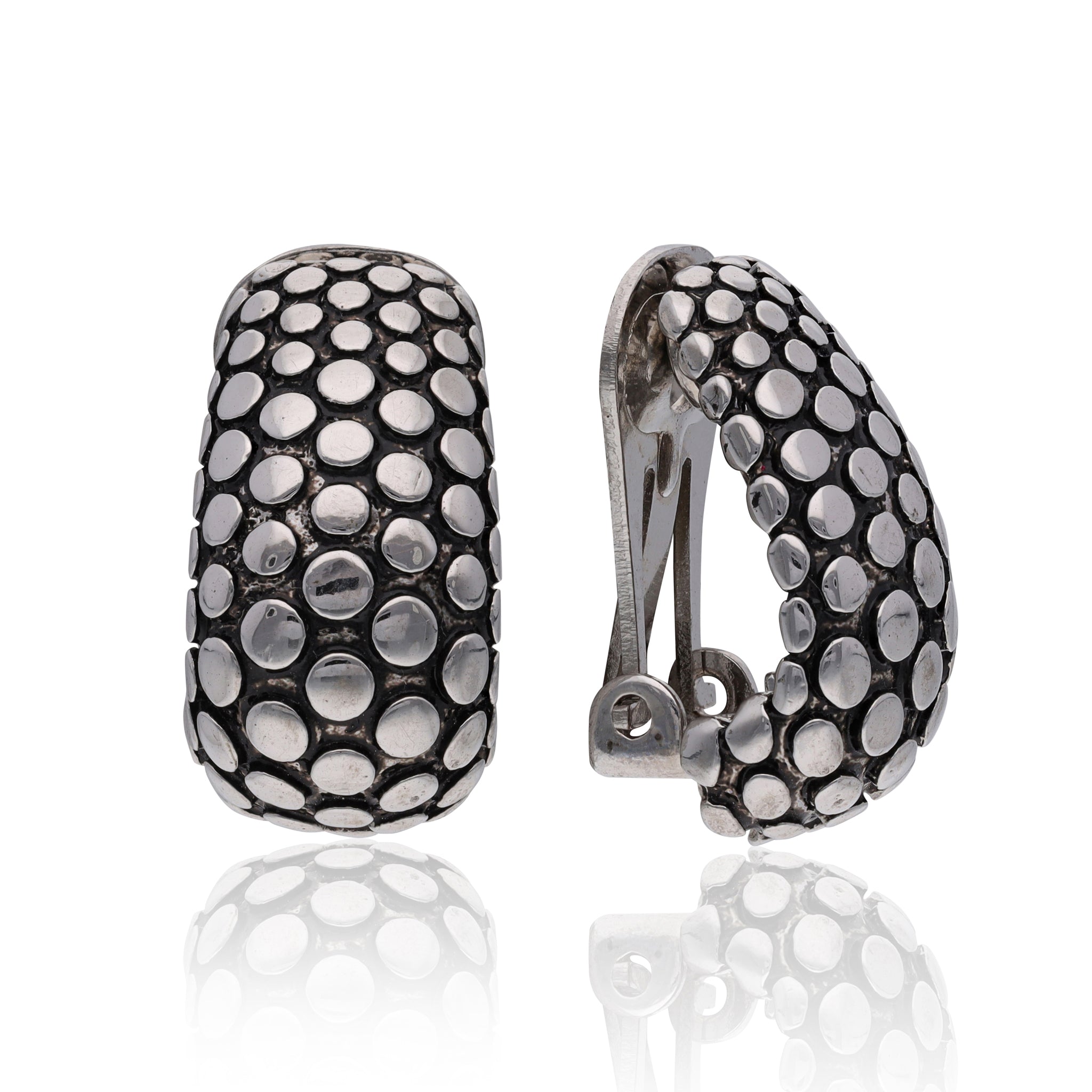 Vintage Silver Tone Dotted Ear Clips