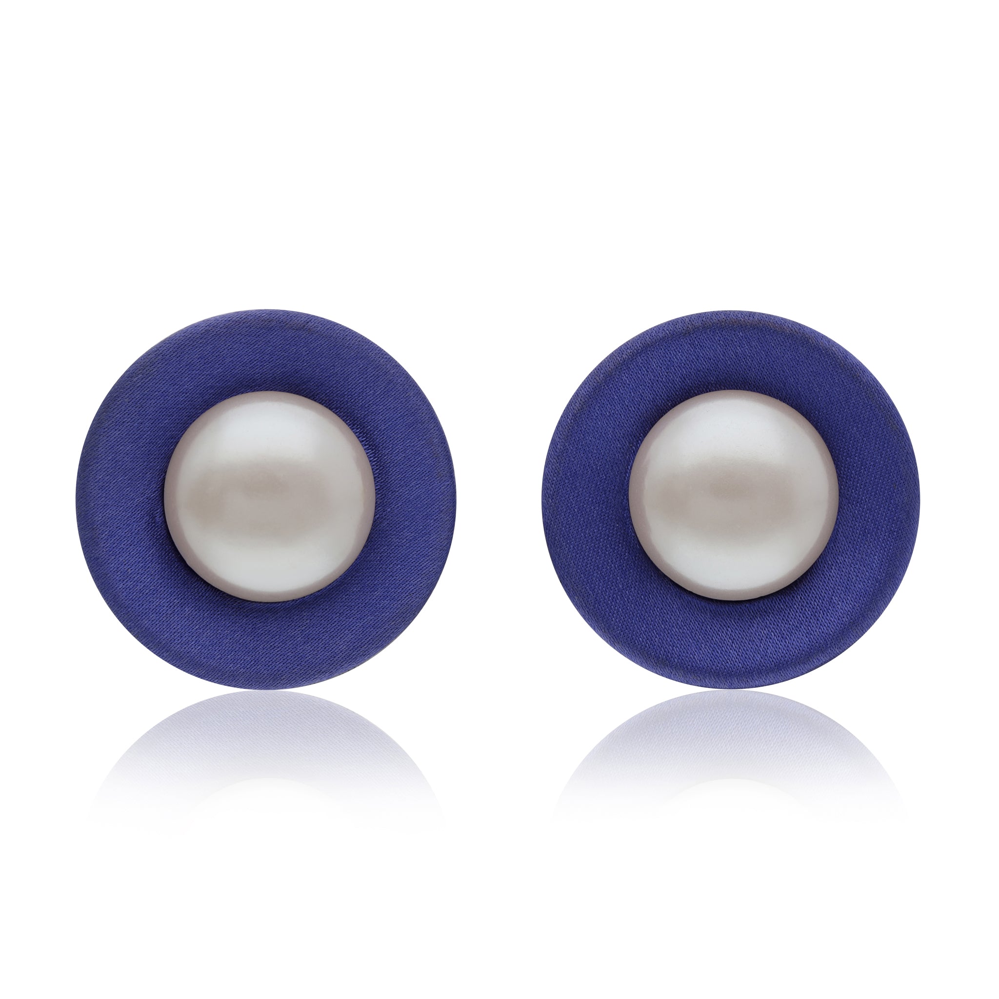 Vintage Blue and Faux Pearl Button Earrings