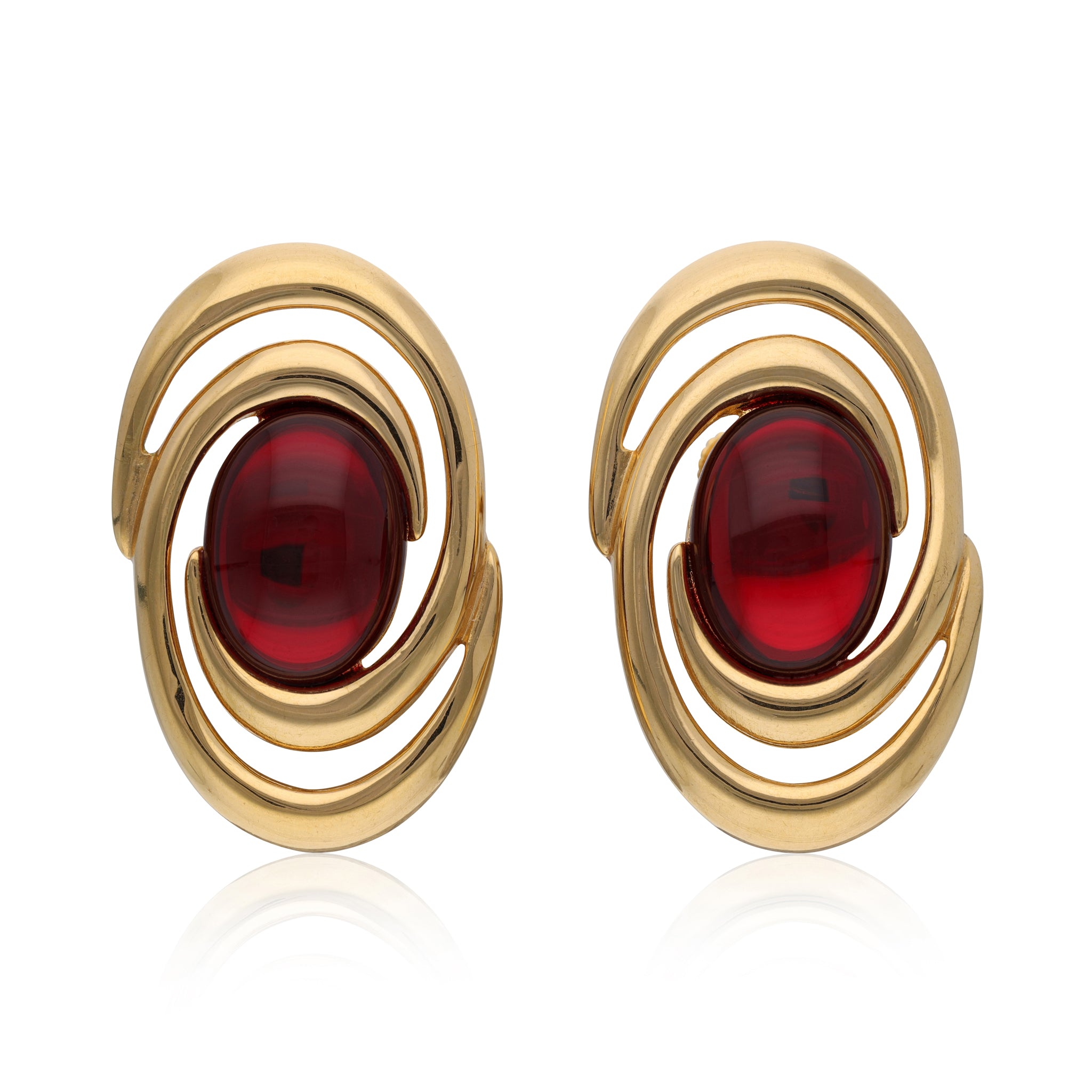 Vintage Napier Swirl Red Glass Ear clips