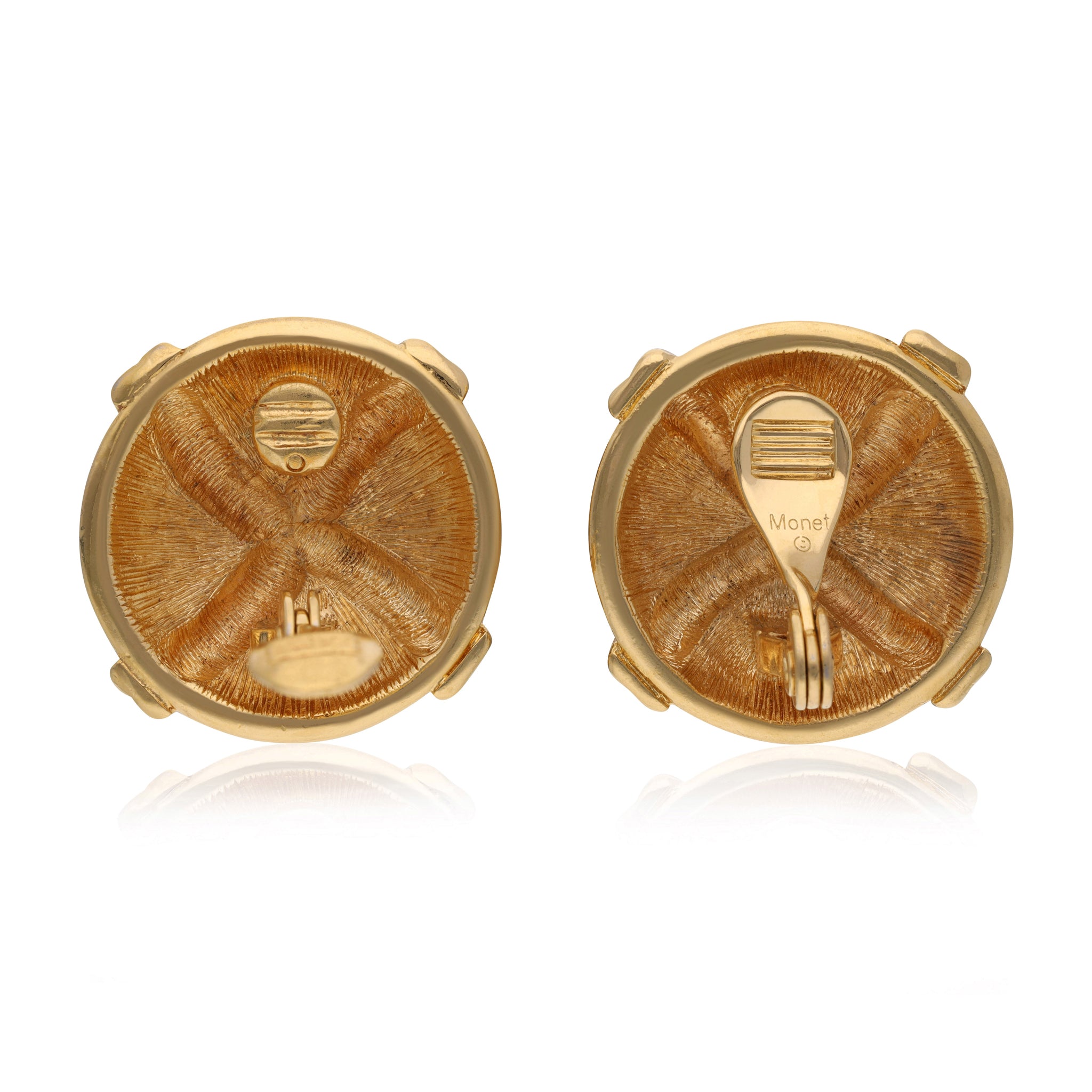 Vintage Monet Textured Button Ear Clips