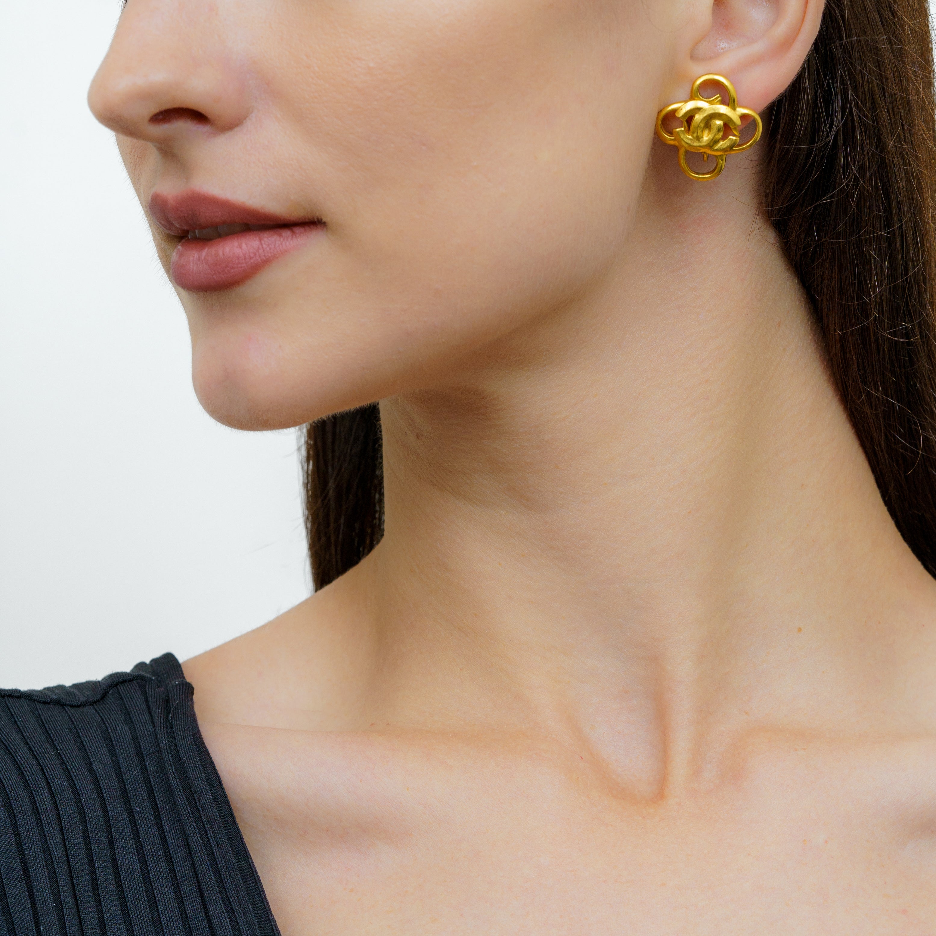 Chanel CC Logo Quatrefoil Clip Earrings