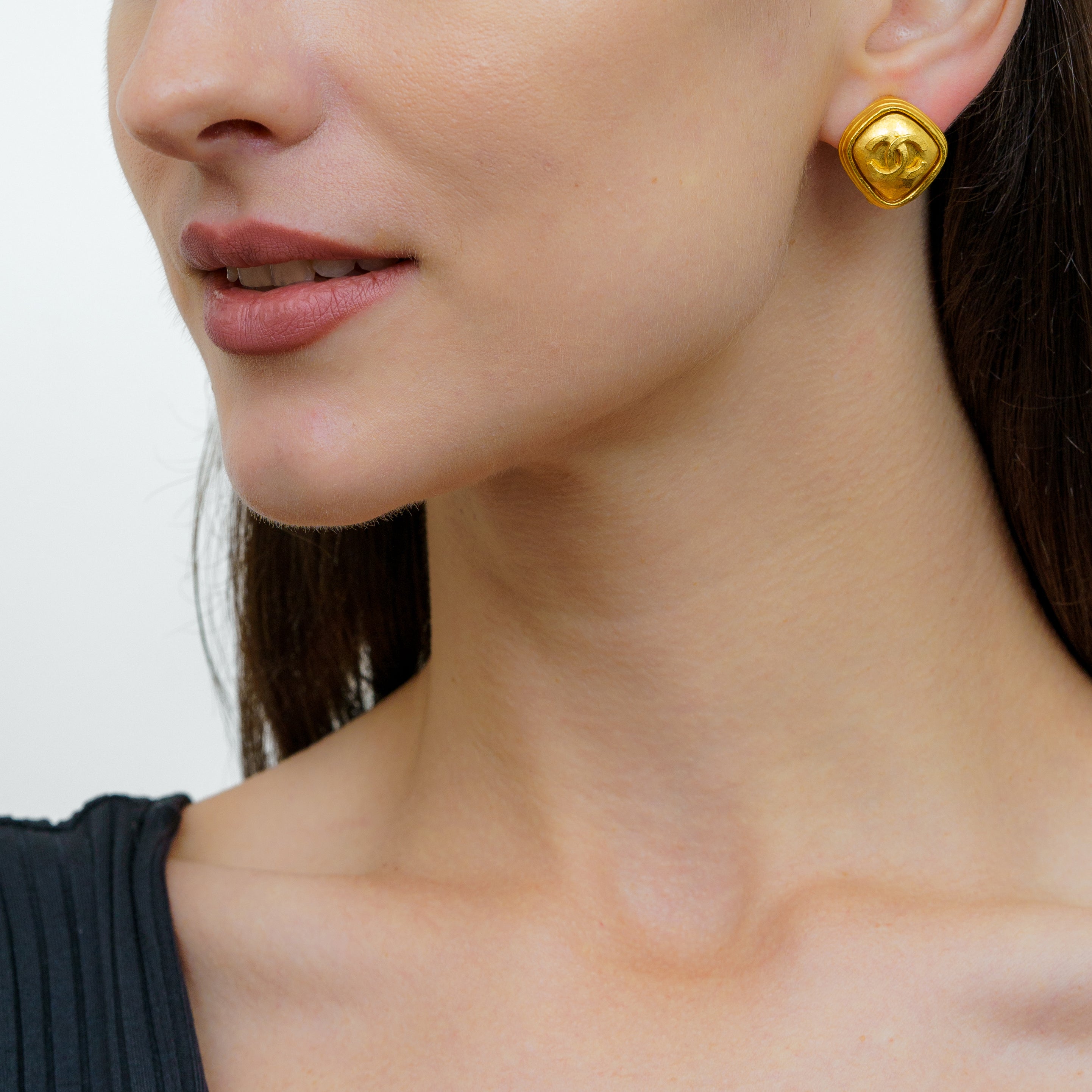 Vintage Chanel Rhombus CC Logo Earrings