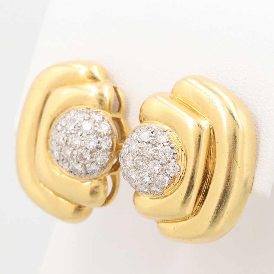 Gold drop earrings in 18ct and 14ct gold with diamonds.