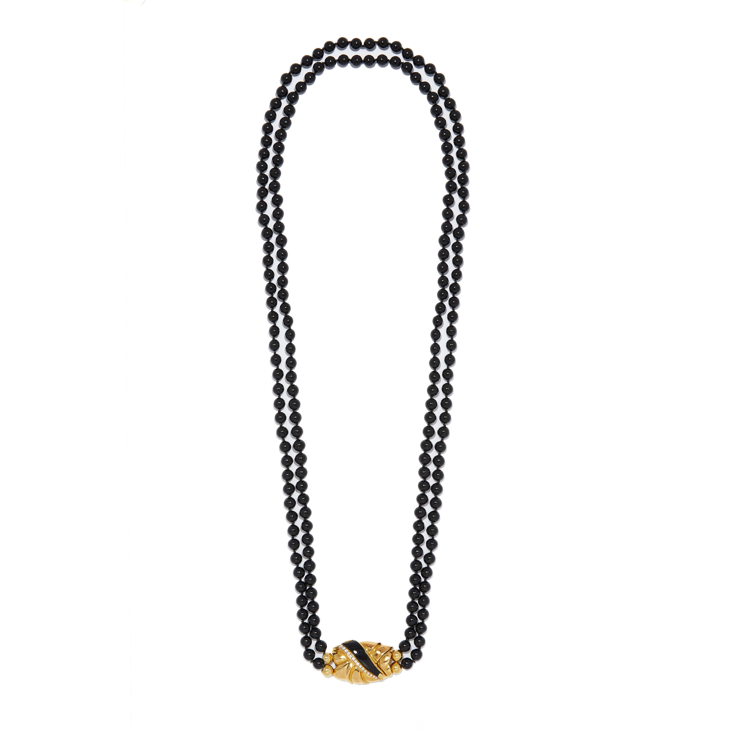 Double-Strand Black Onyx Beaded Necklace With 18ct Gold Clasp