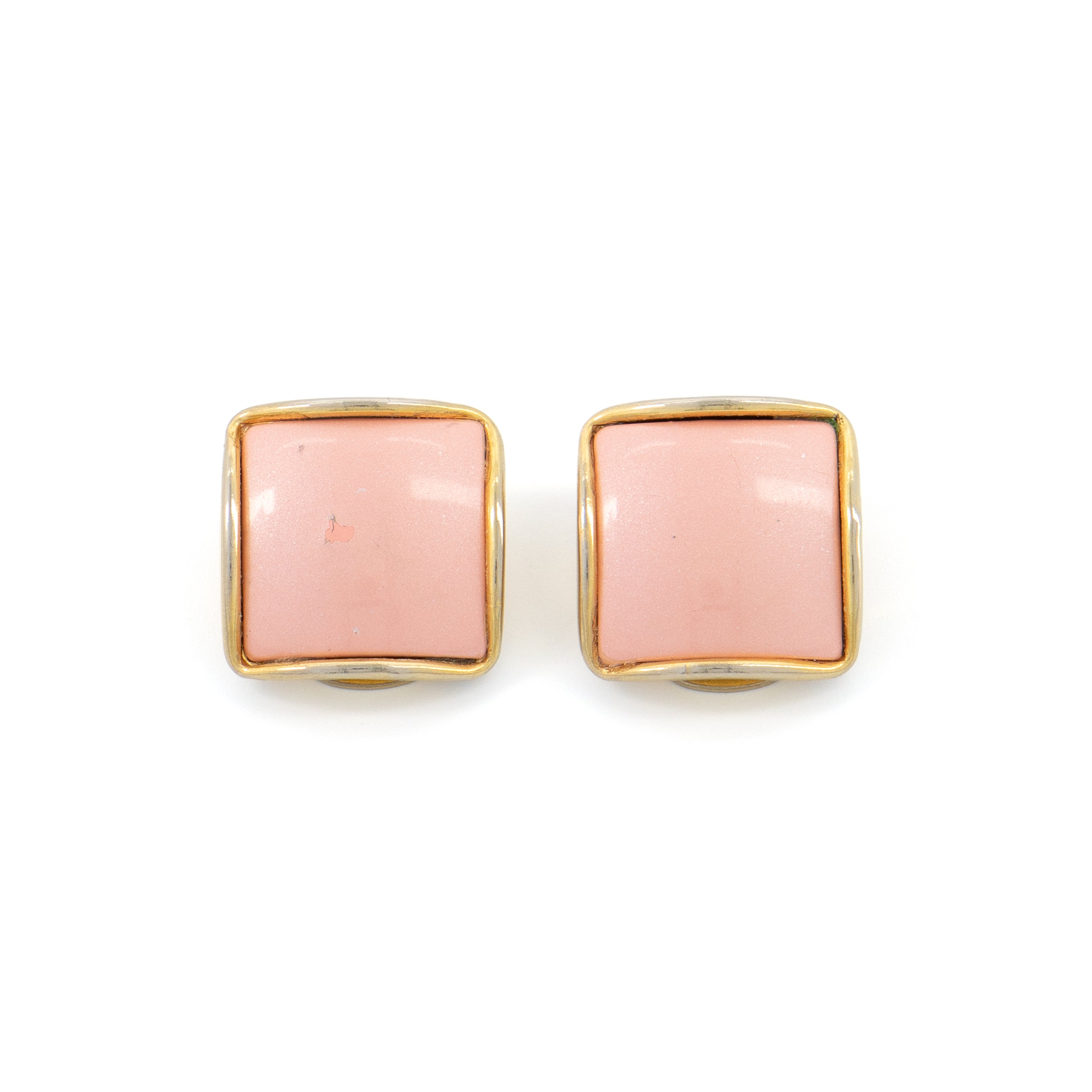Vintage Anne Klein square earrings in pink enamel with a pearl finish