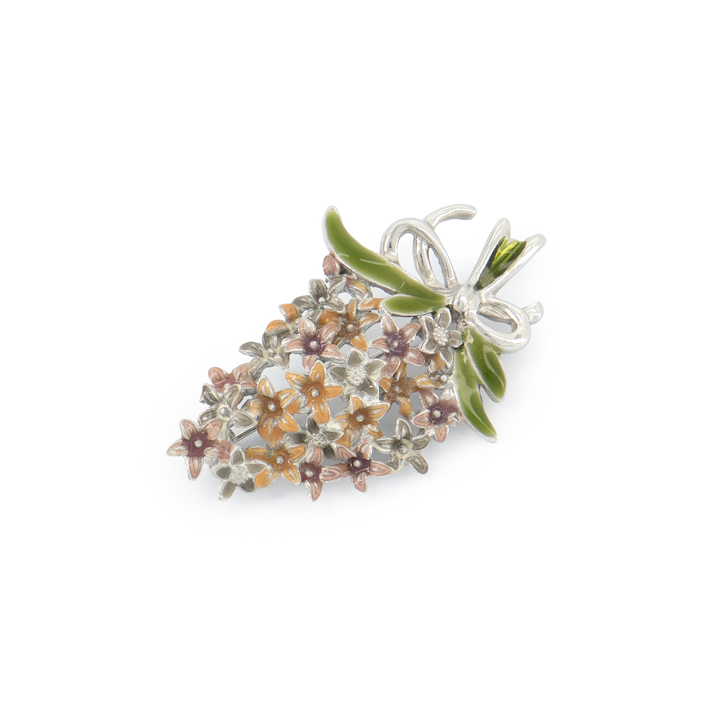 Vintage flower bouquet brooch pin in multi-colour enamel