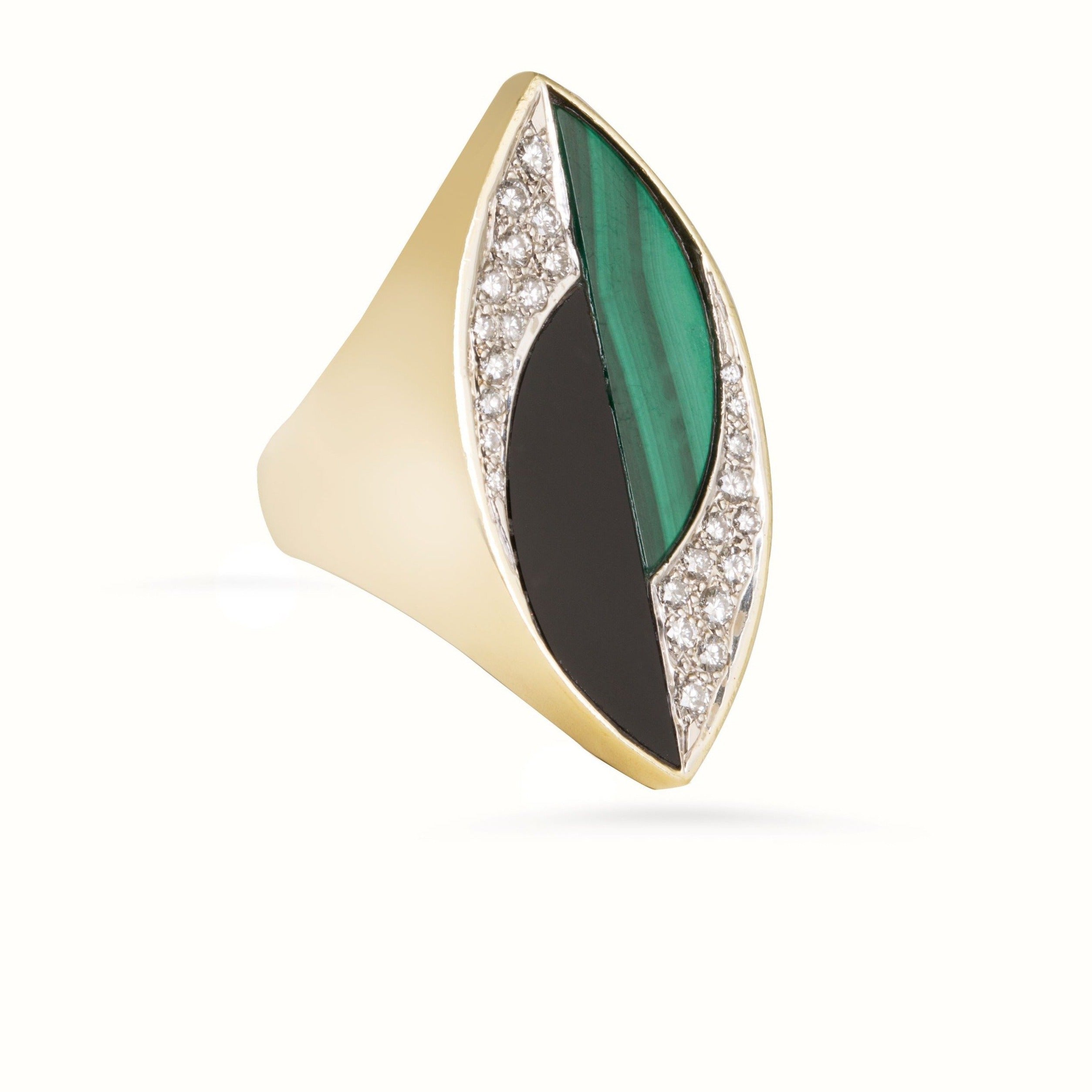 Vintage  La Triomphe Black Onyx, Malachite and Diamond Ring