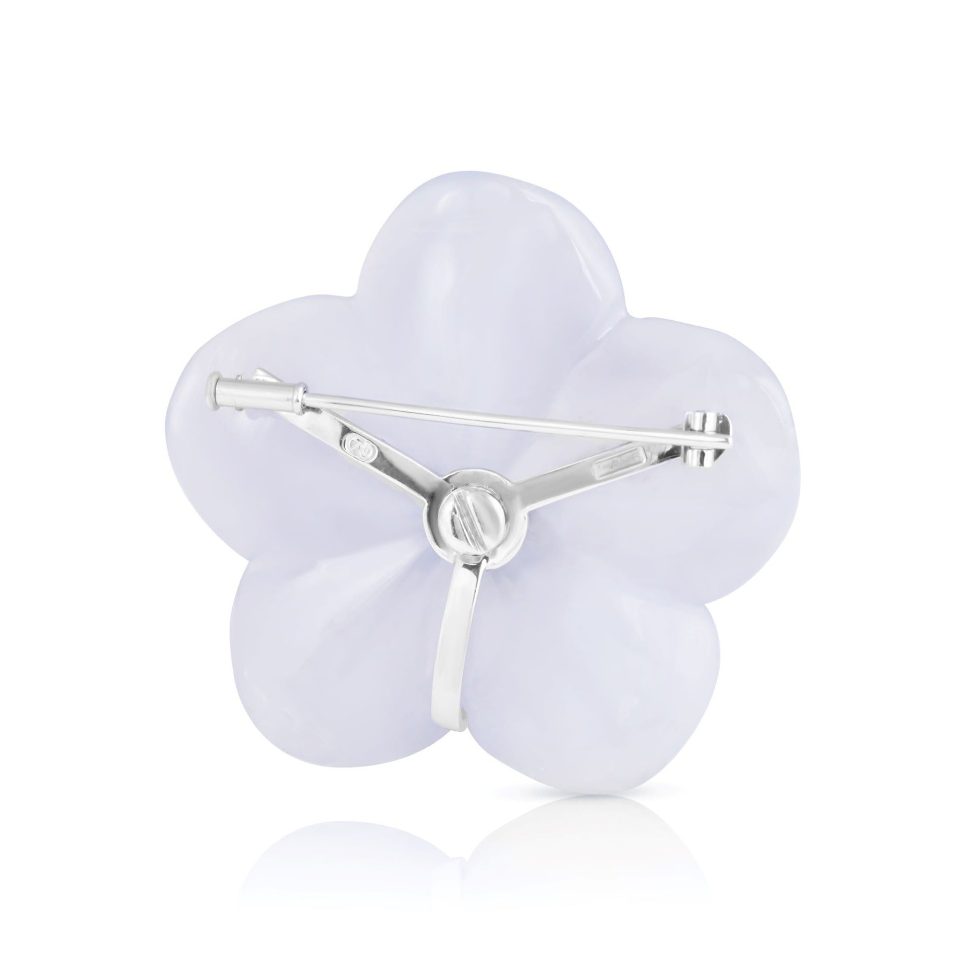 rombone clasp closure on vintage blue chalcedony and white gold brooch.
