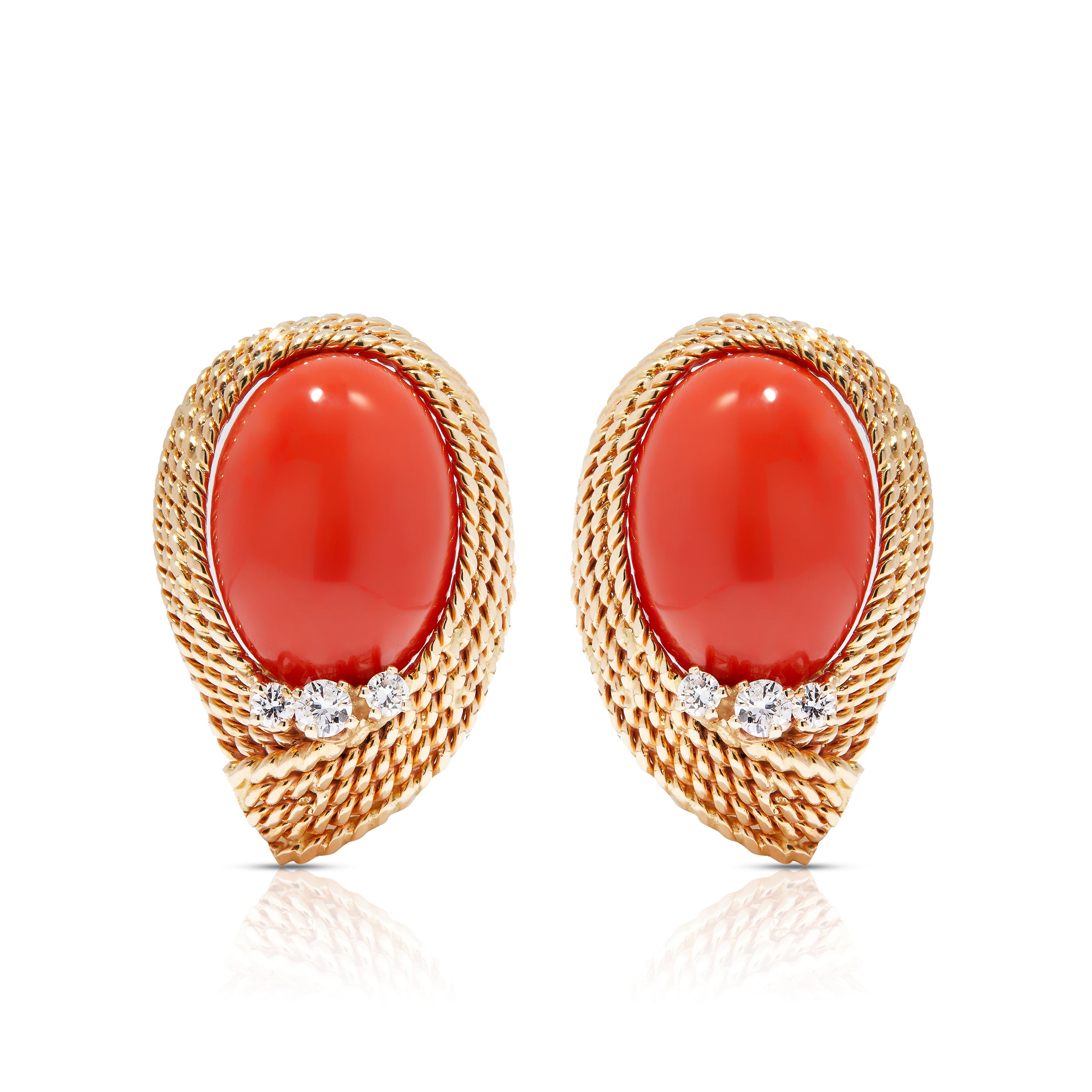 Pre-owned designer earrings with gold, corals, and diamonds