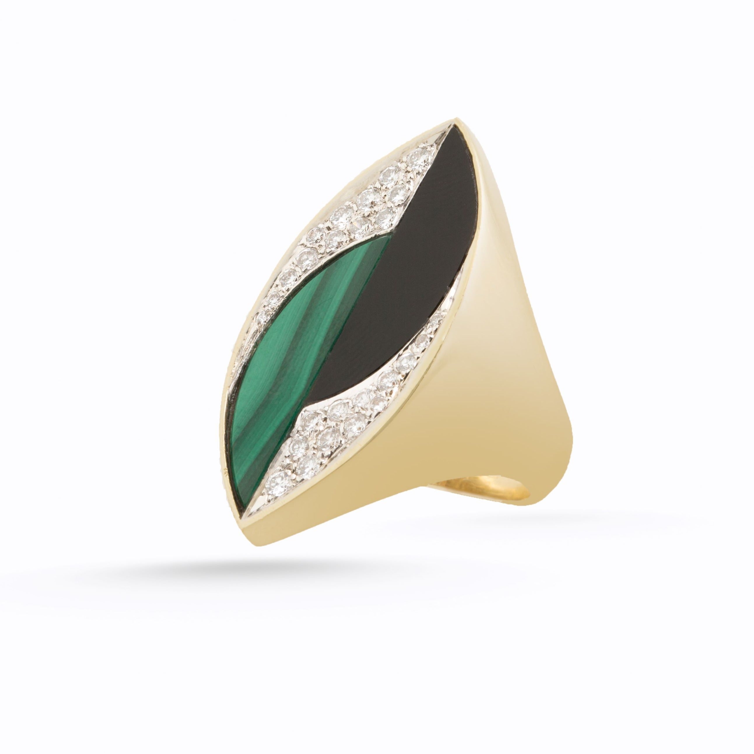 Vintage  La Triomphe Black Onyx, Malachite and Diamond Ring