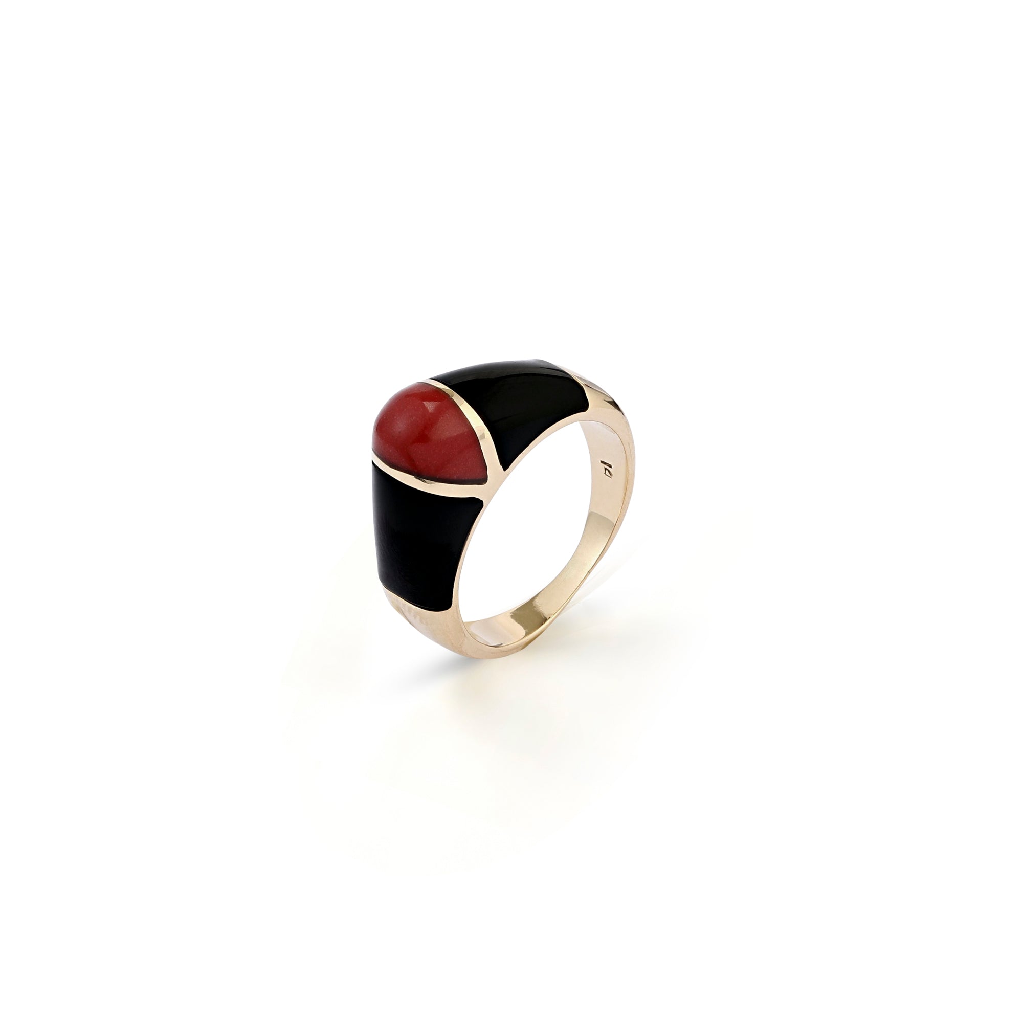 Vintage 14ct Gold And Black Onyx Ring With Coral Dome