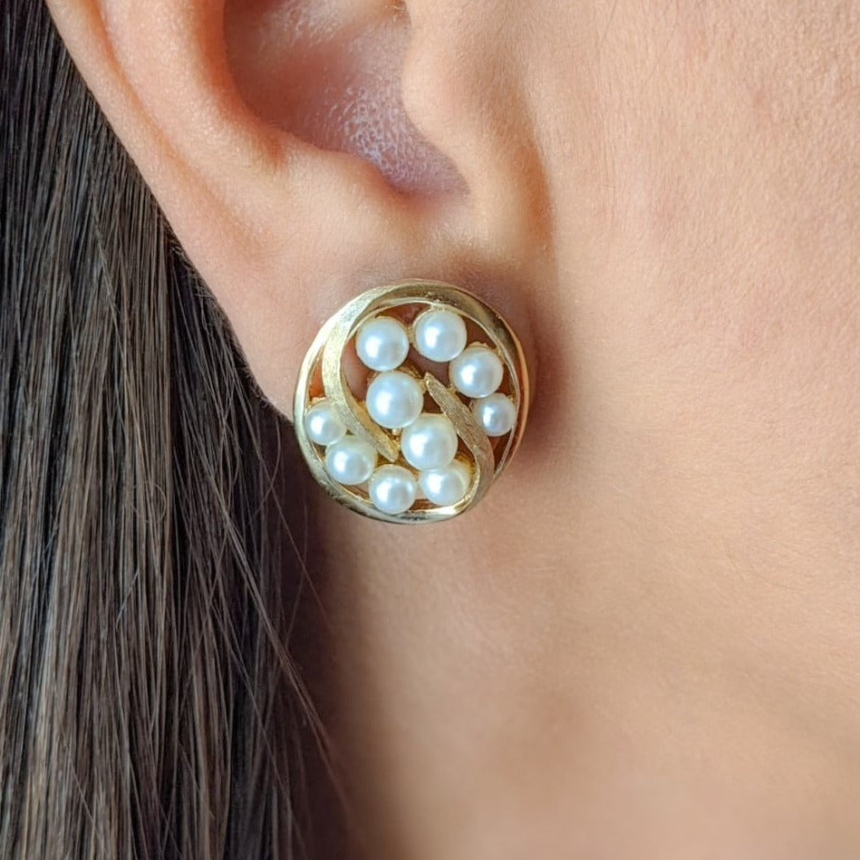 Petite Pearl Crown Trifari Clip ons