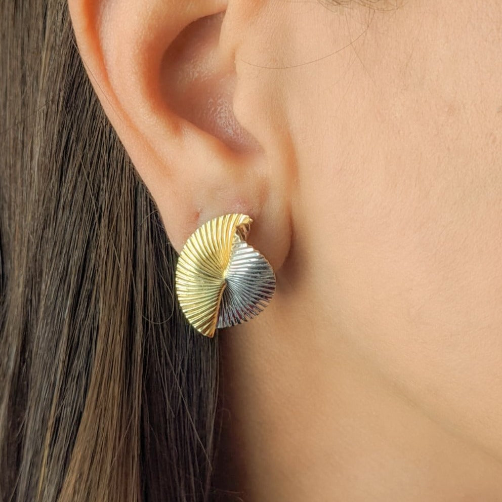 Vintage Two Tone Gold Fluted Ear Clips