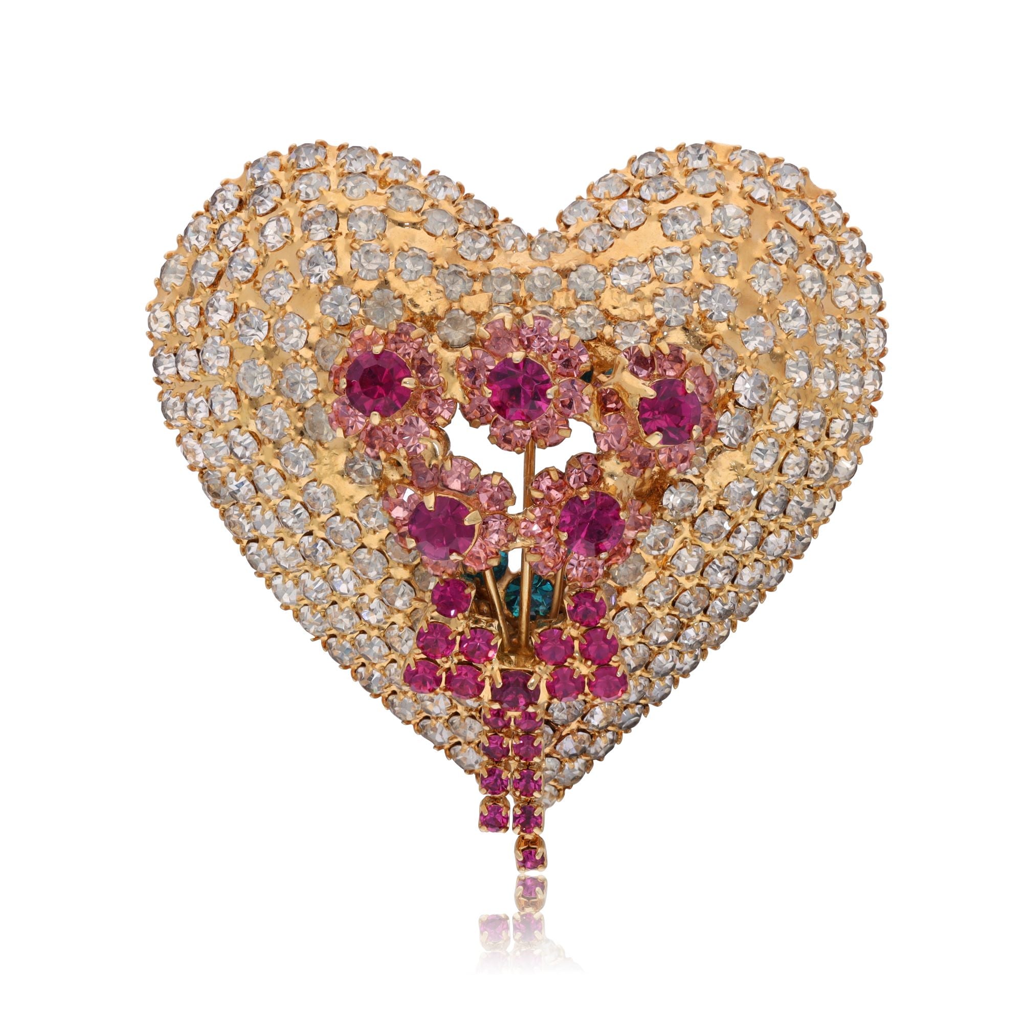Costume Heart Designer Brooch With Floral Motif front