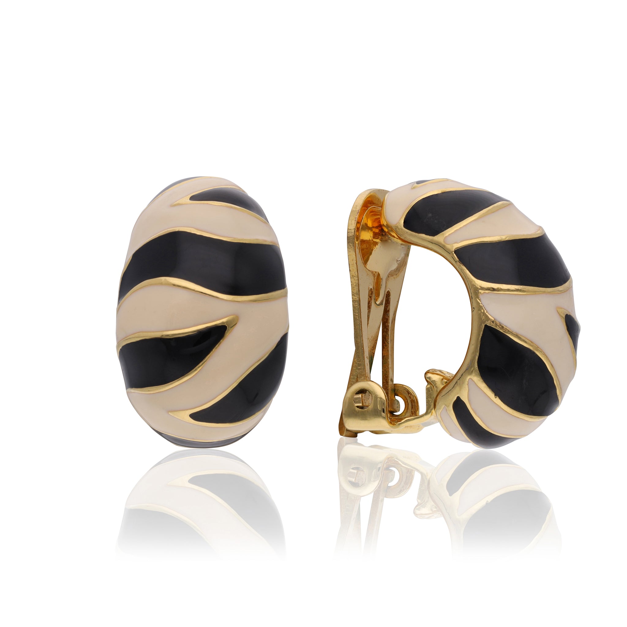 Kenneth Jay Lane Zebra Strips Clip Earrings