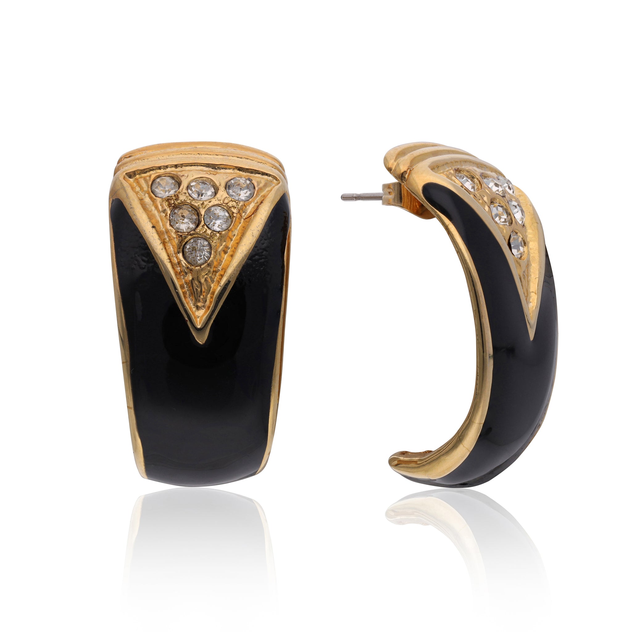 Vintage Black enamel V design earrings