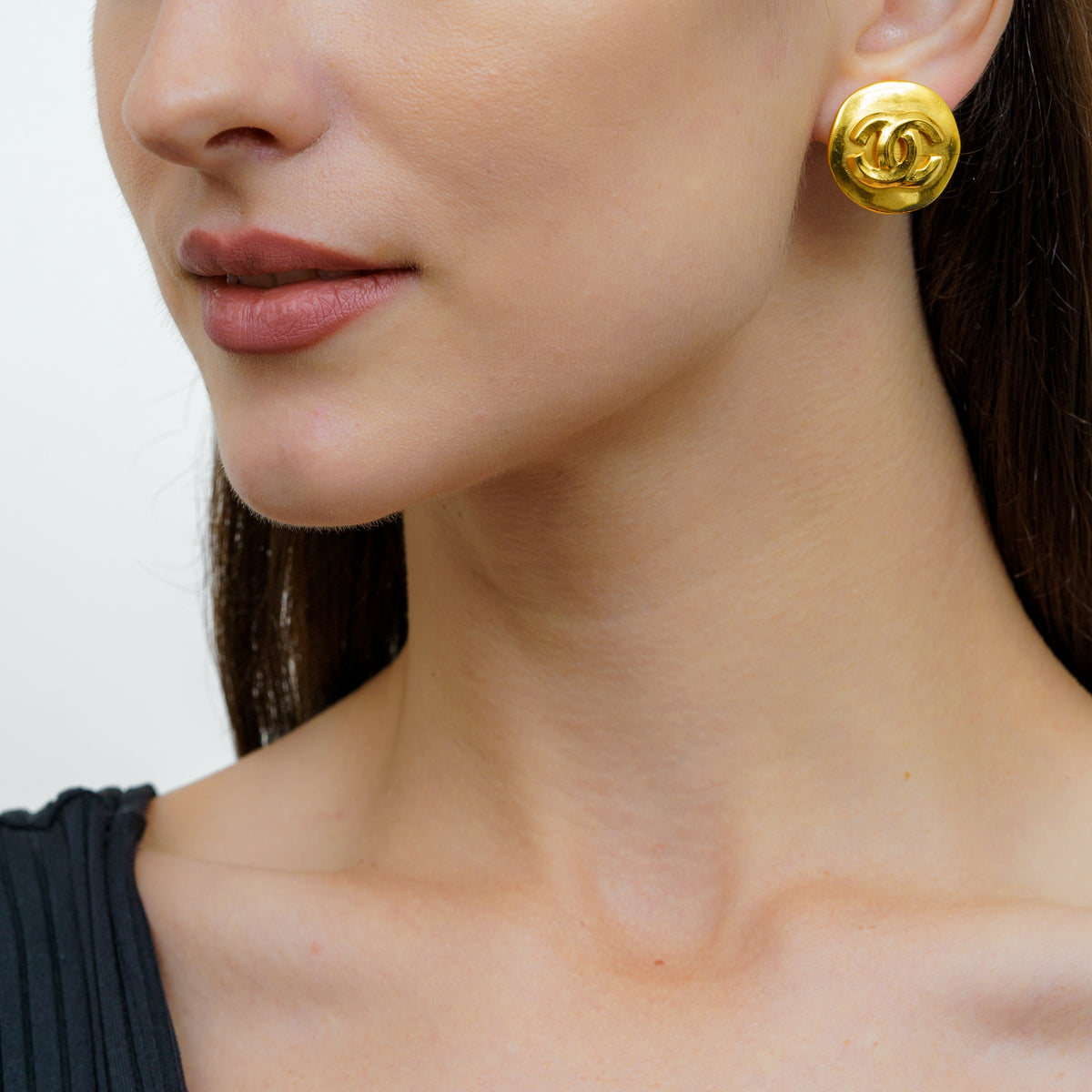 Oversized Vintage Chanel CC Logo Button Earrings