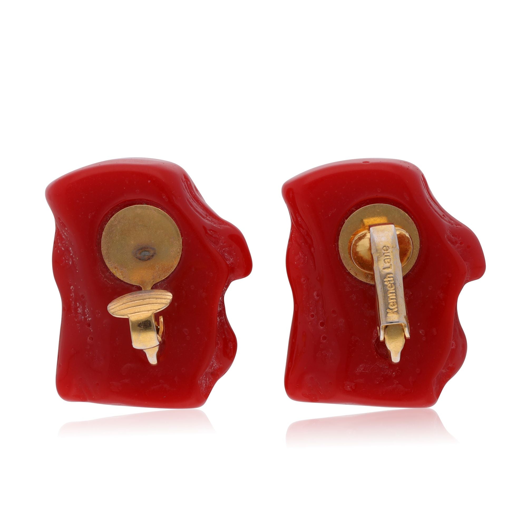 Vintage Kenneth Jay Lane red plastic ear clips