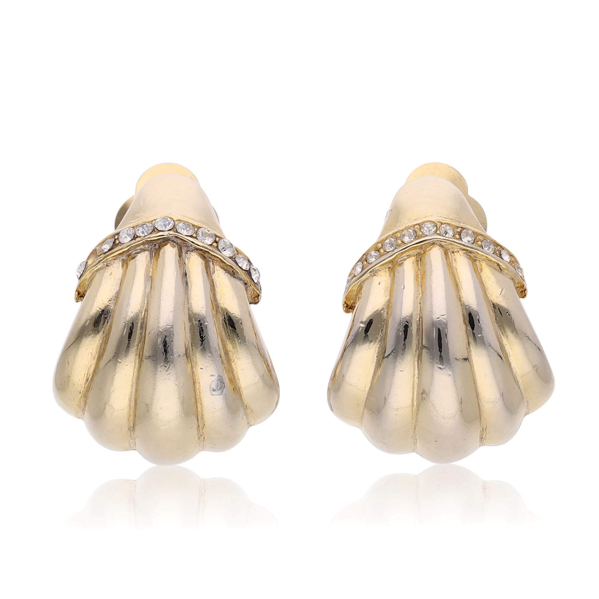 Vintage Seashell Rhinestone Ear Clips