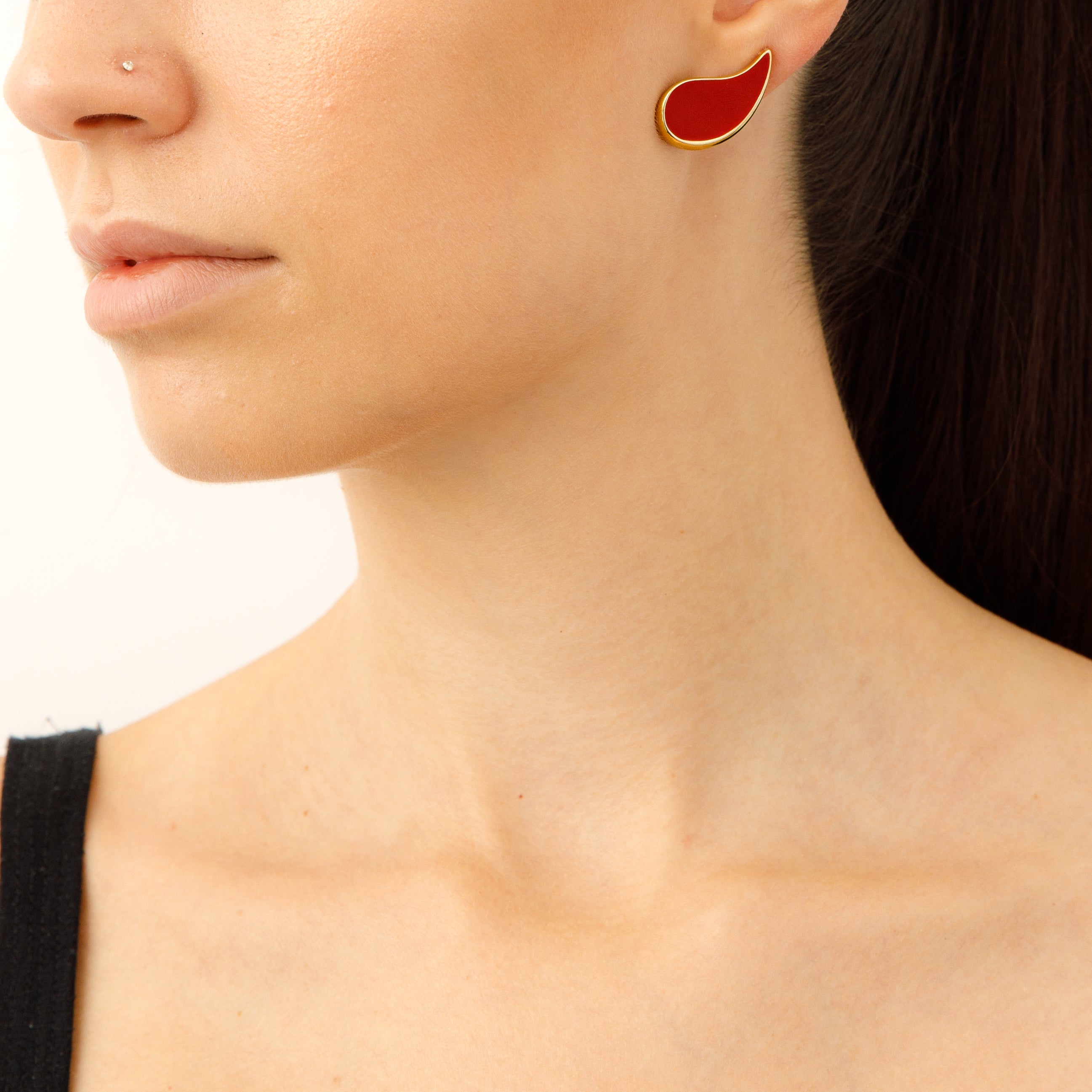 复古红色珐琅佩斯利涡纹耳环