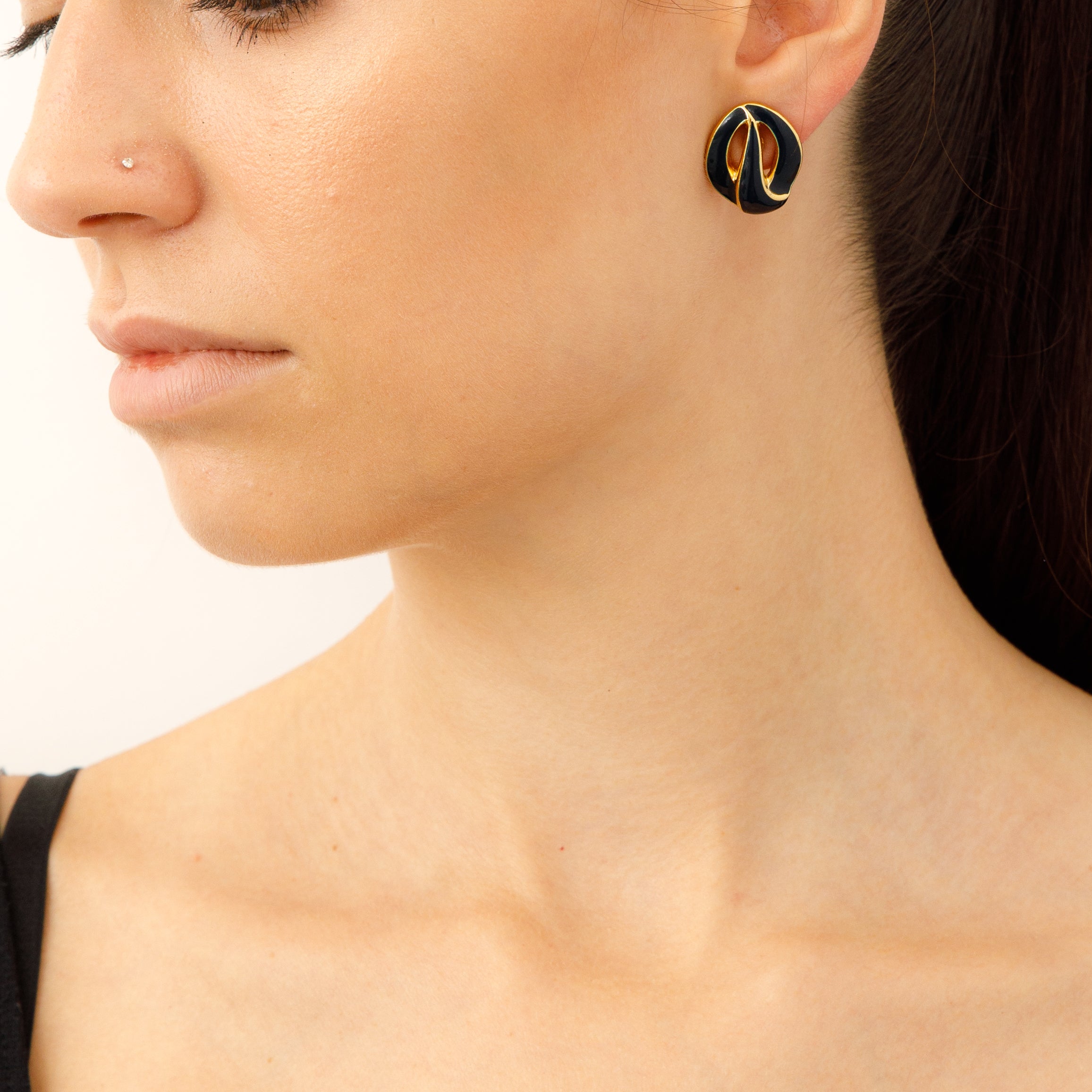 Vintage abstract black enamel earrings