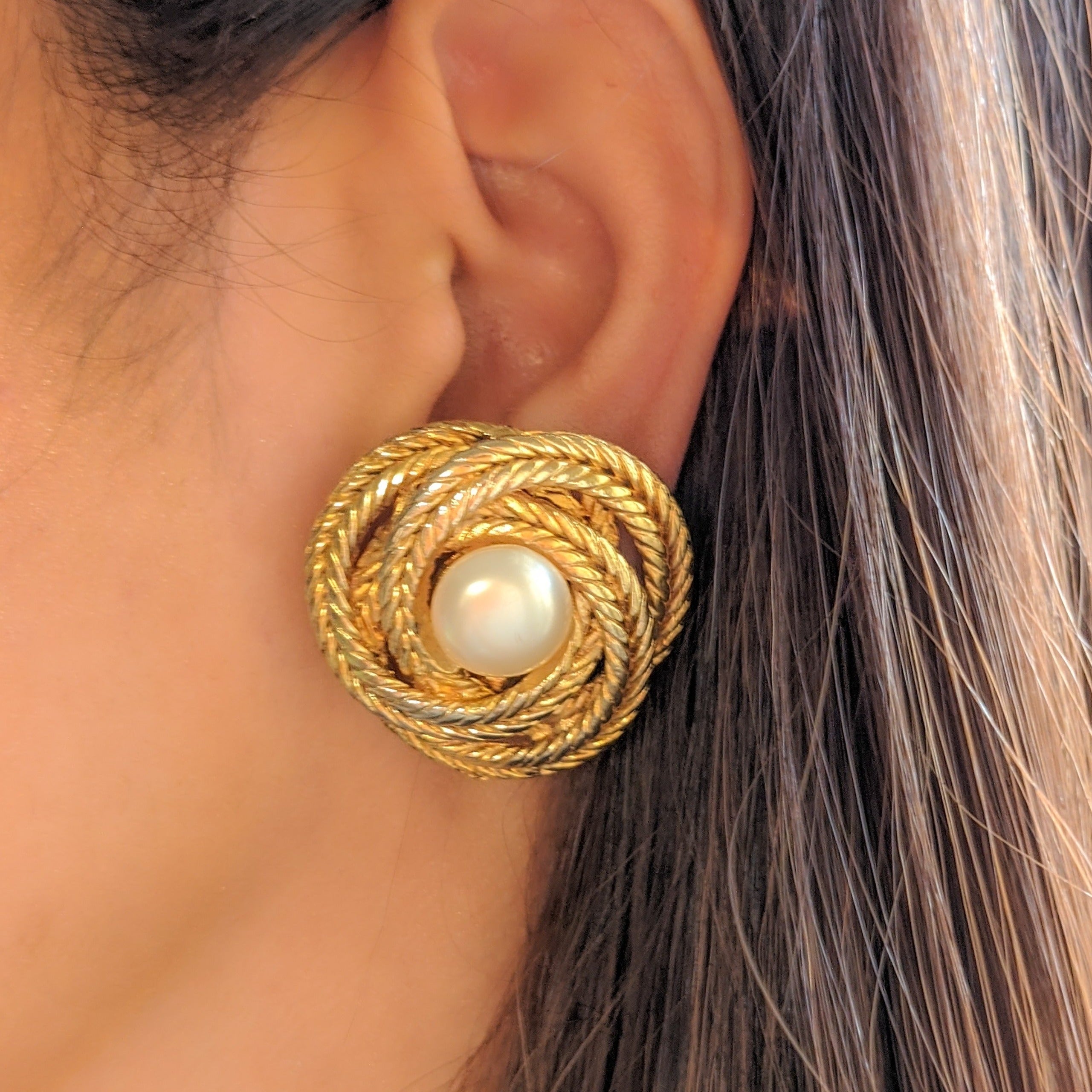 Vintage Pleated Gold Costume ear clips