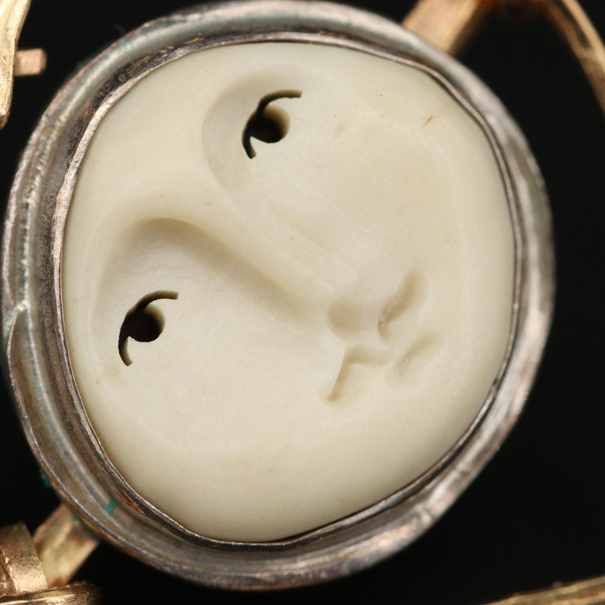 Caroline Morris Bach Hand Crafted Bone Moon Face earrings