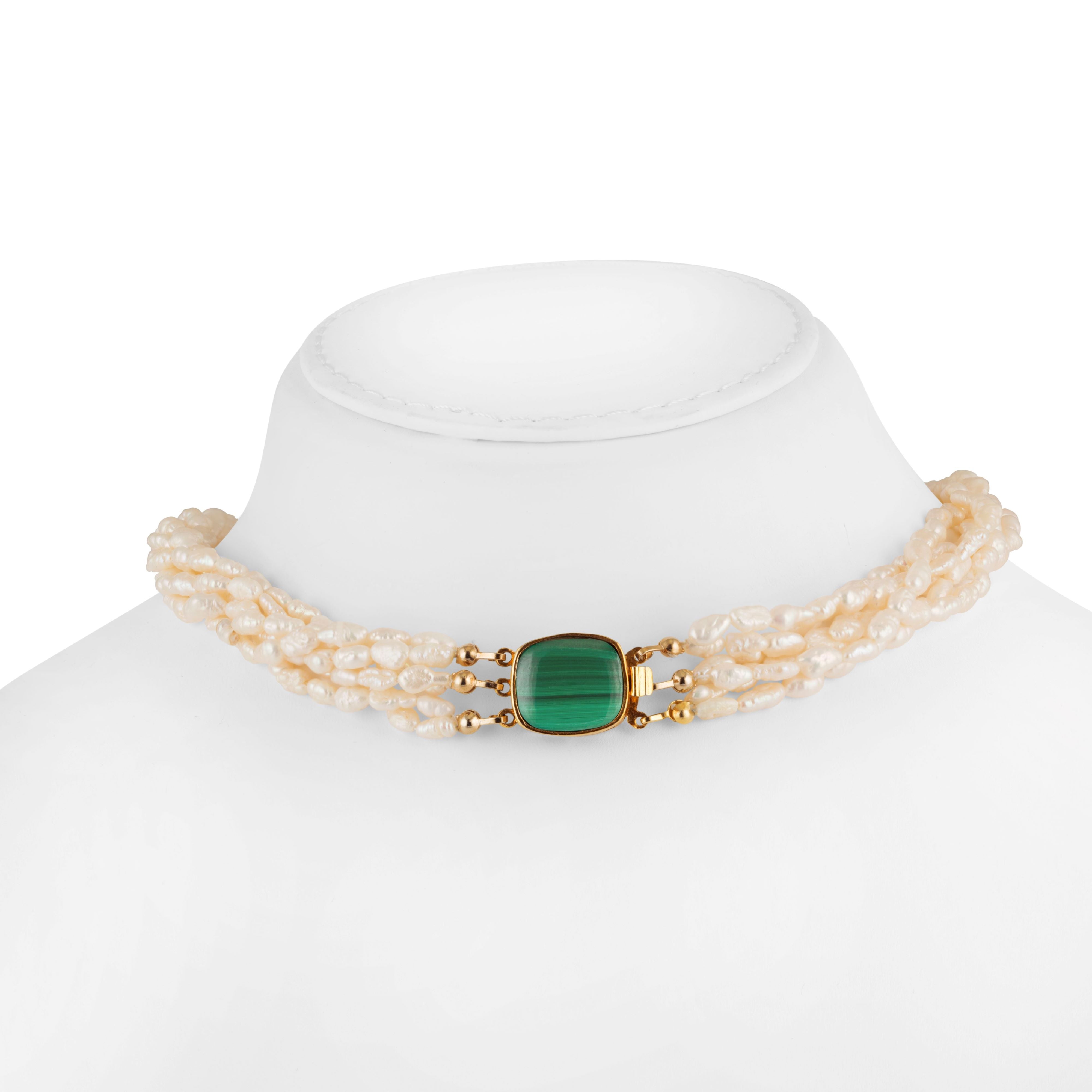 Estate Costume Biwa Pearl and Malachite Necklace