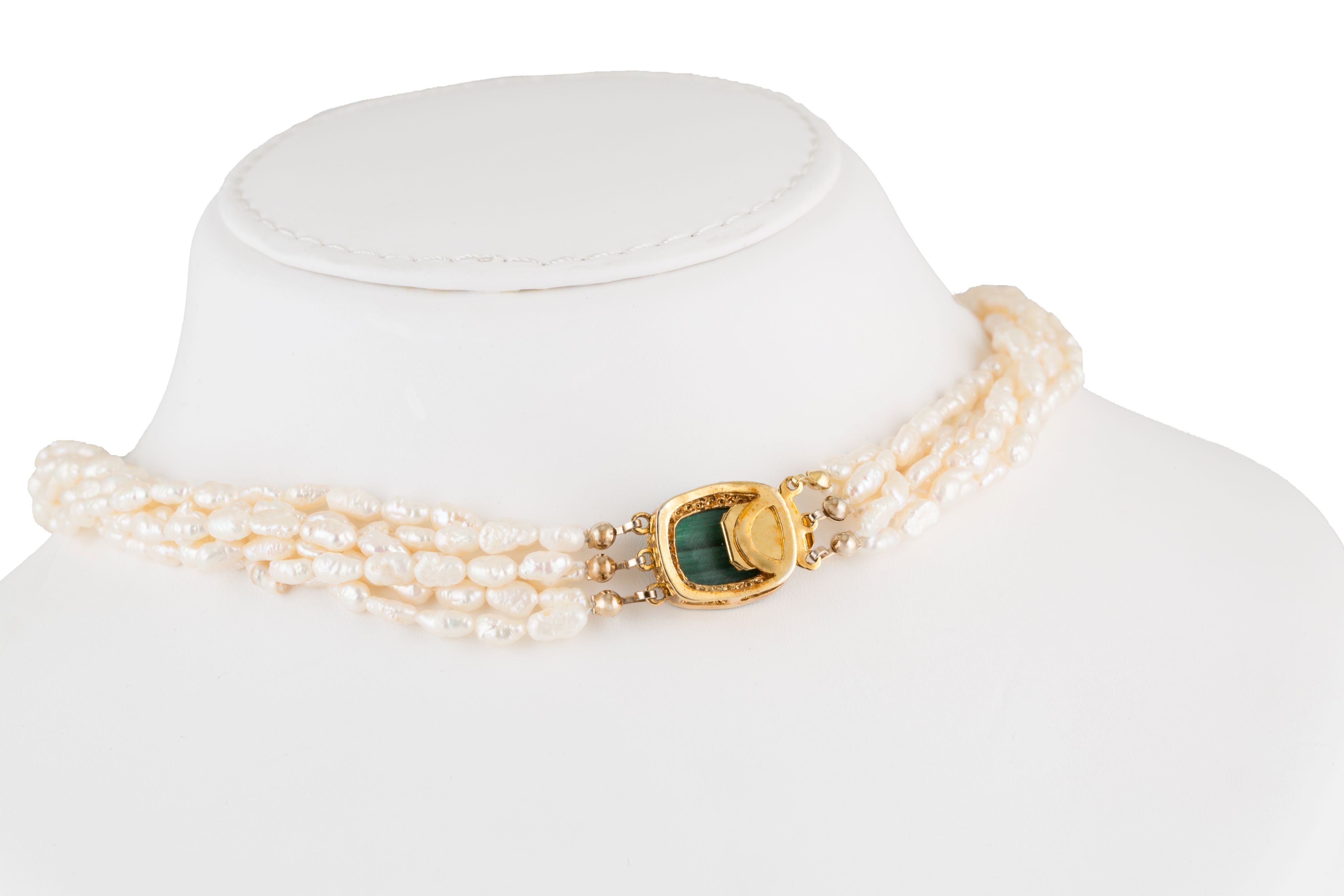 Estate Costume Biwa Pearl and Malachite Necklace