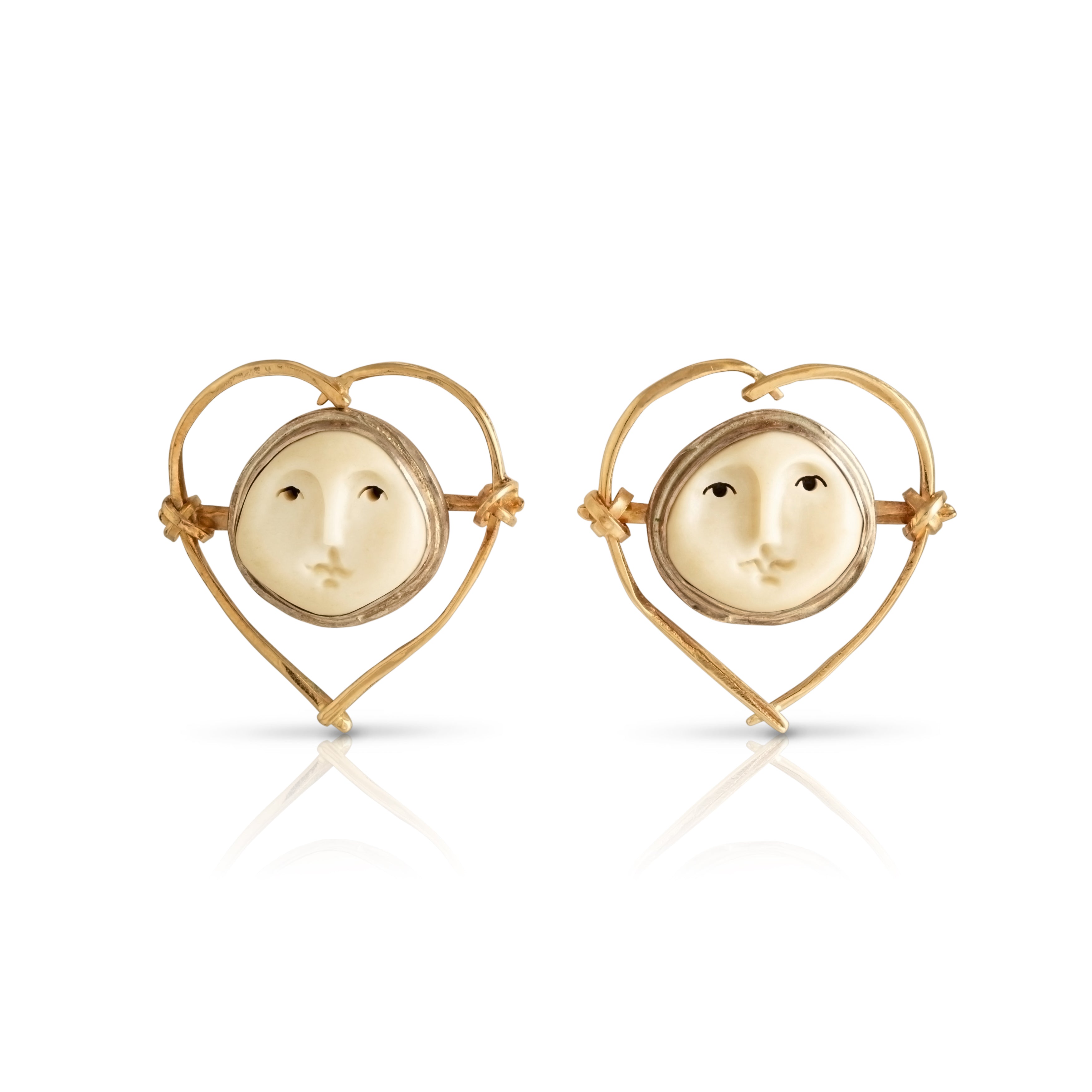 Caroline Morris Bach Hand Crafted Bone Moon Face earrings