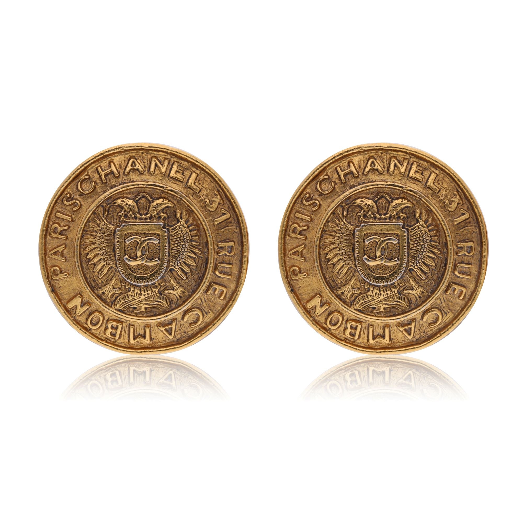 Chanel CC crest rue cambon earrings front