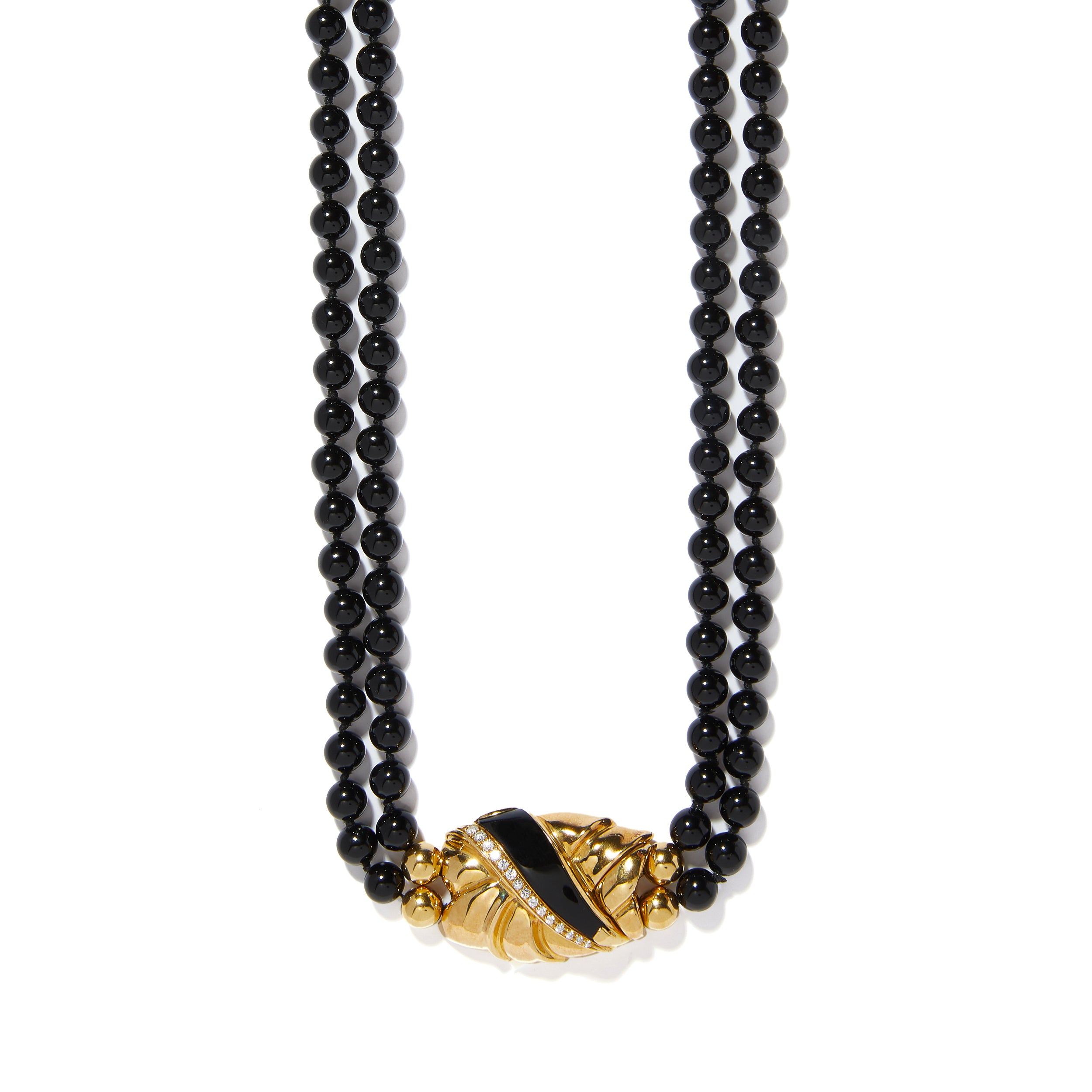 Double-Strand Black Onyx Beaded Necklace With 18ct Gold Clasp