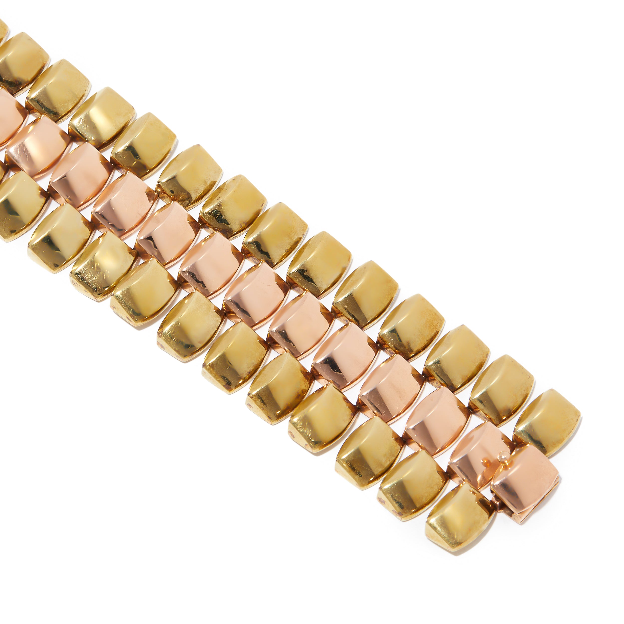 Retro two-tone 14ct gold link bracelet stretched.