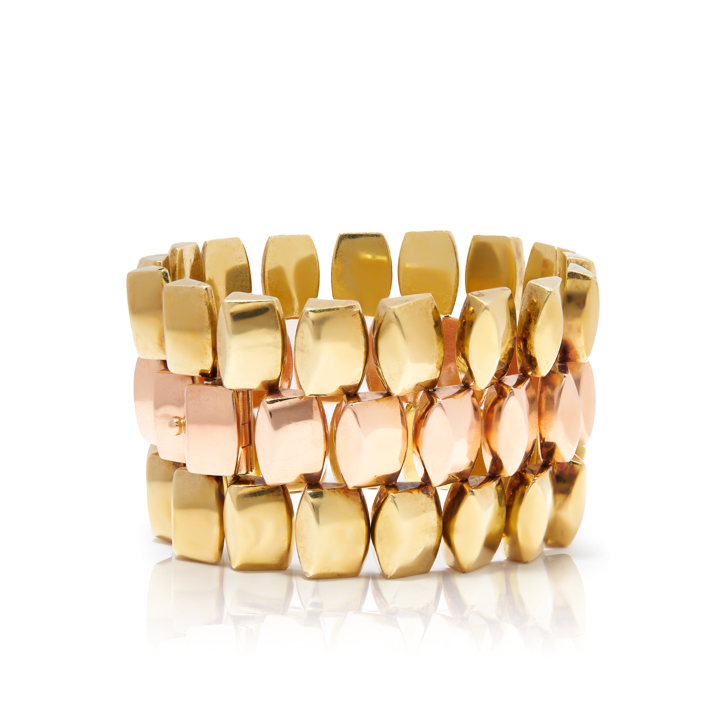 Retro chunky link bracelet in two-tone 14ct gold geometric design.
