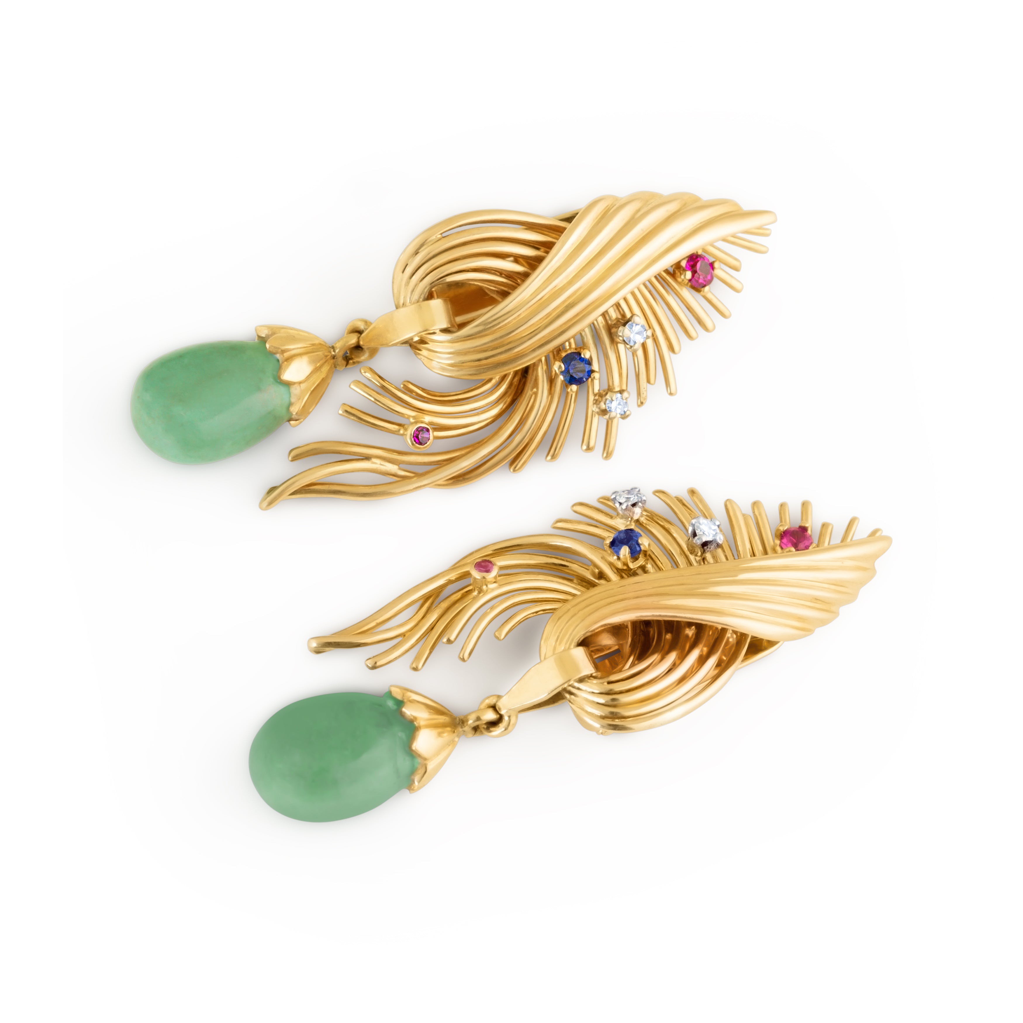 1980s-1990s gold spray earrings with gemstones and turquoise drops.