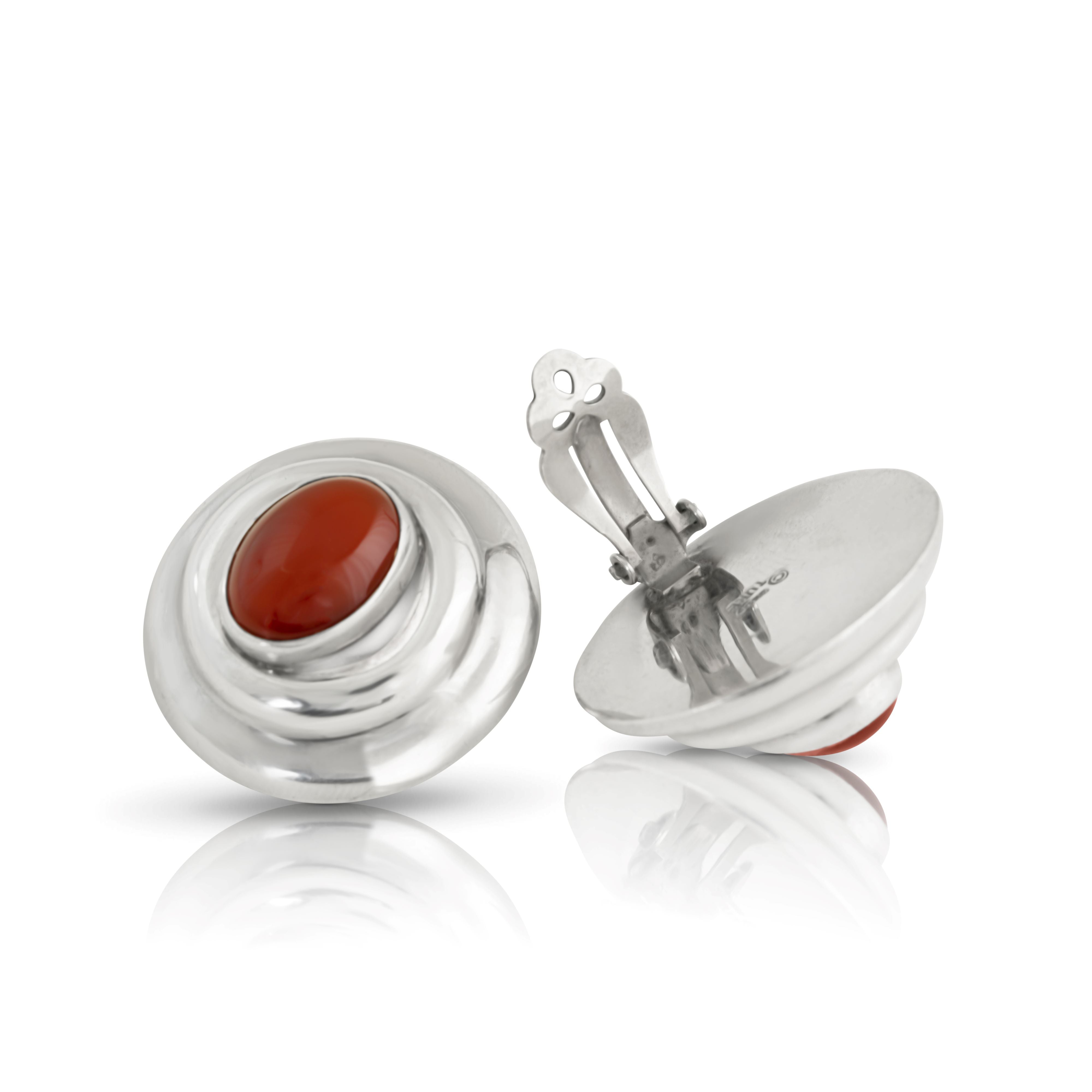 Clips d'oreilles en cornaline en argent sterling