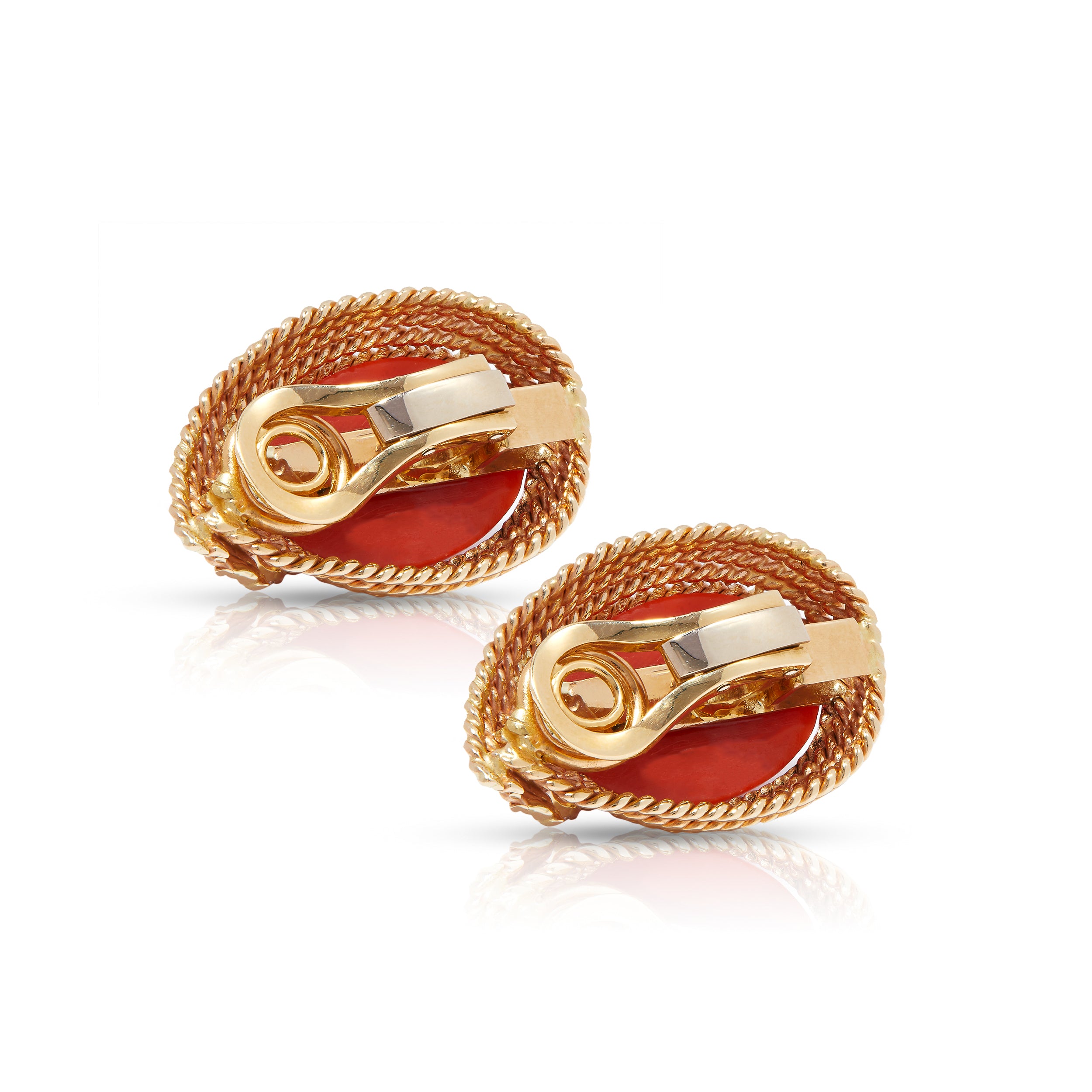 Clip-on closure side of pre-owned designer earrings with gold and corals