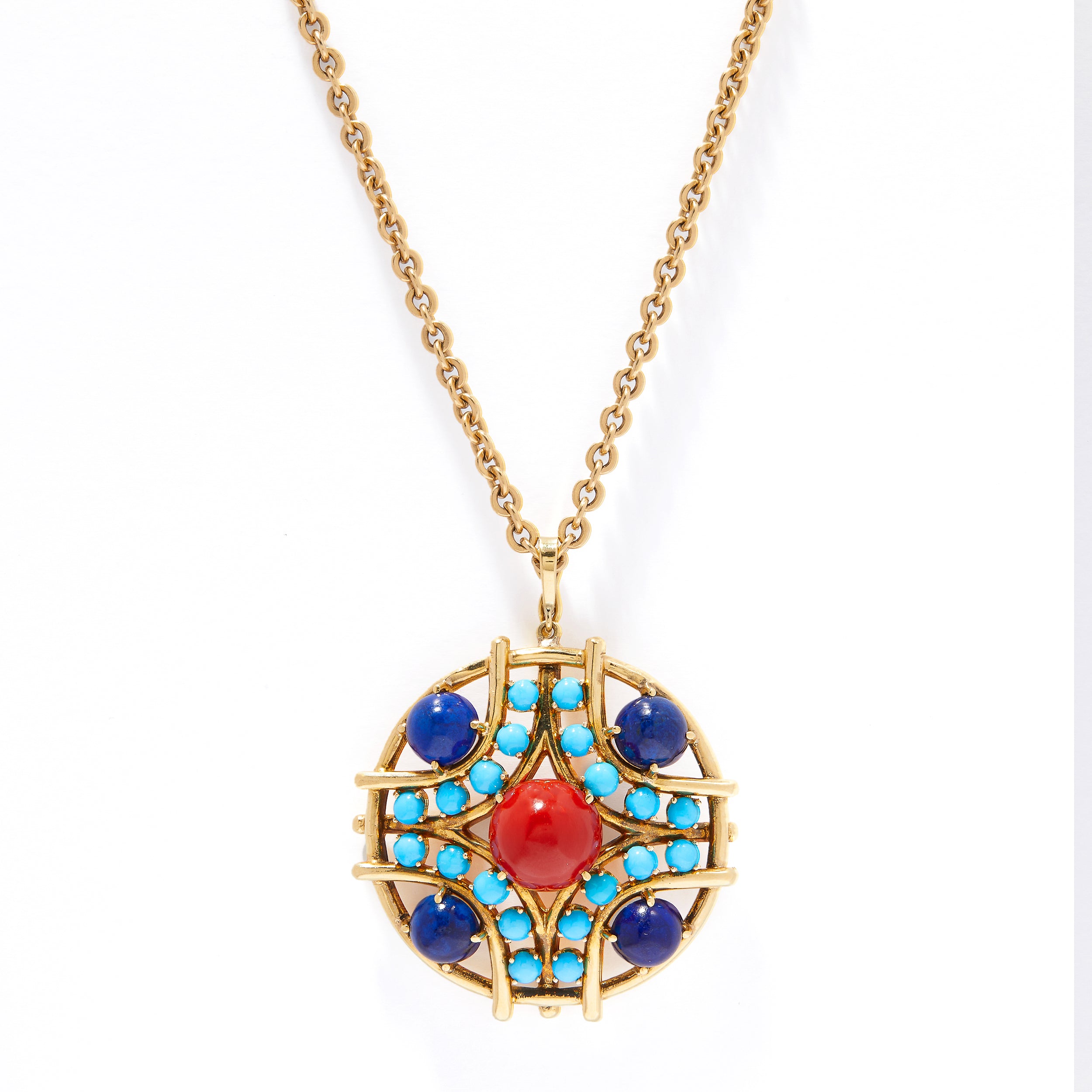  Colourful gold medallion necklace from the vintage collection of Saks Fifth Avenue.