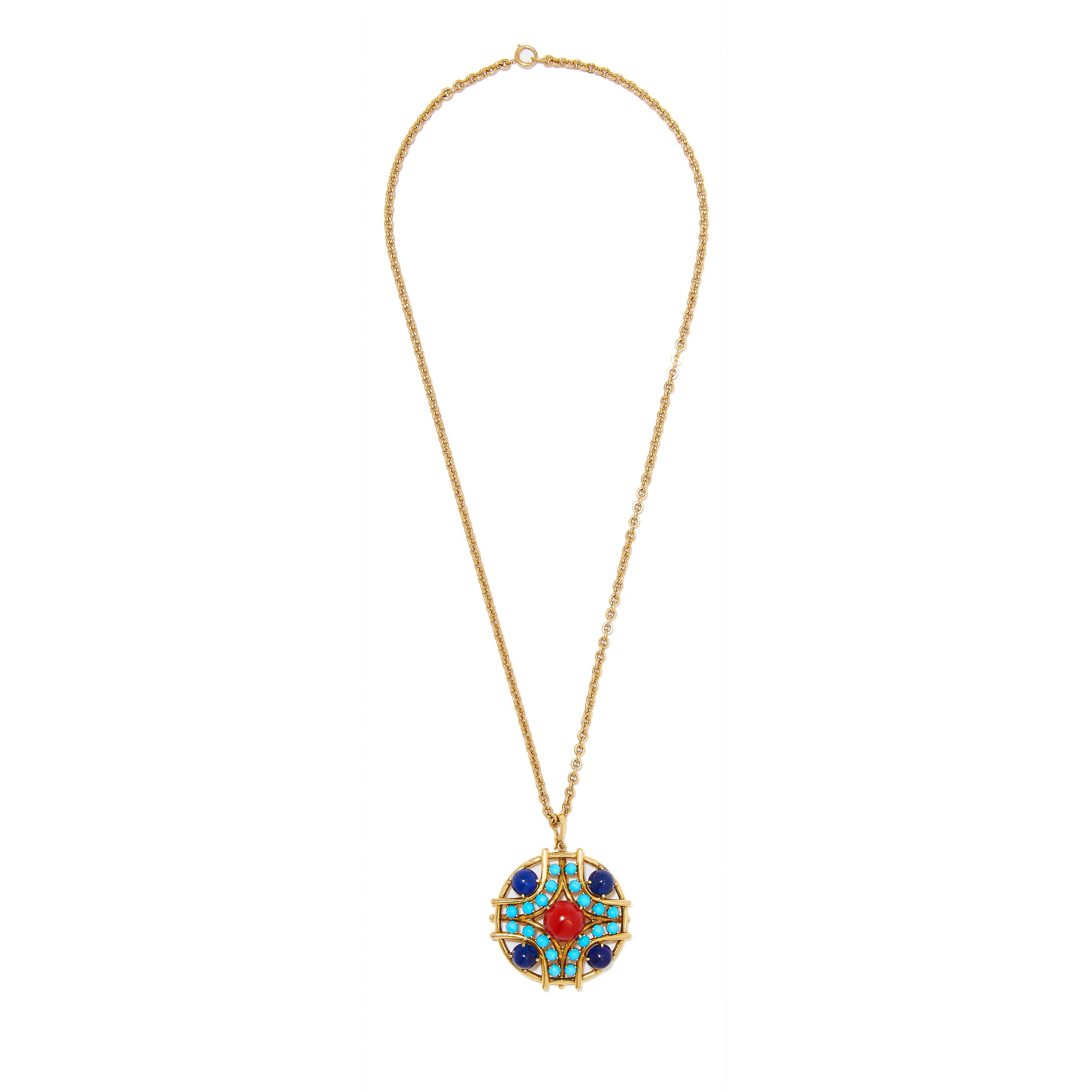 Fifth Avenue vintage gold medallion necklace with multi-coloured gemstones