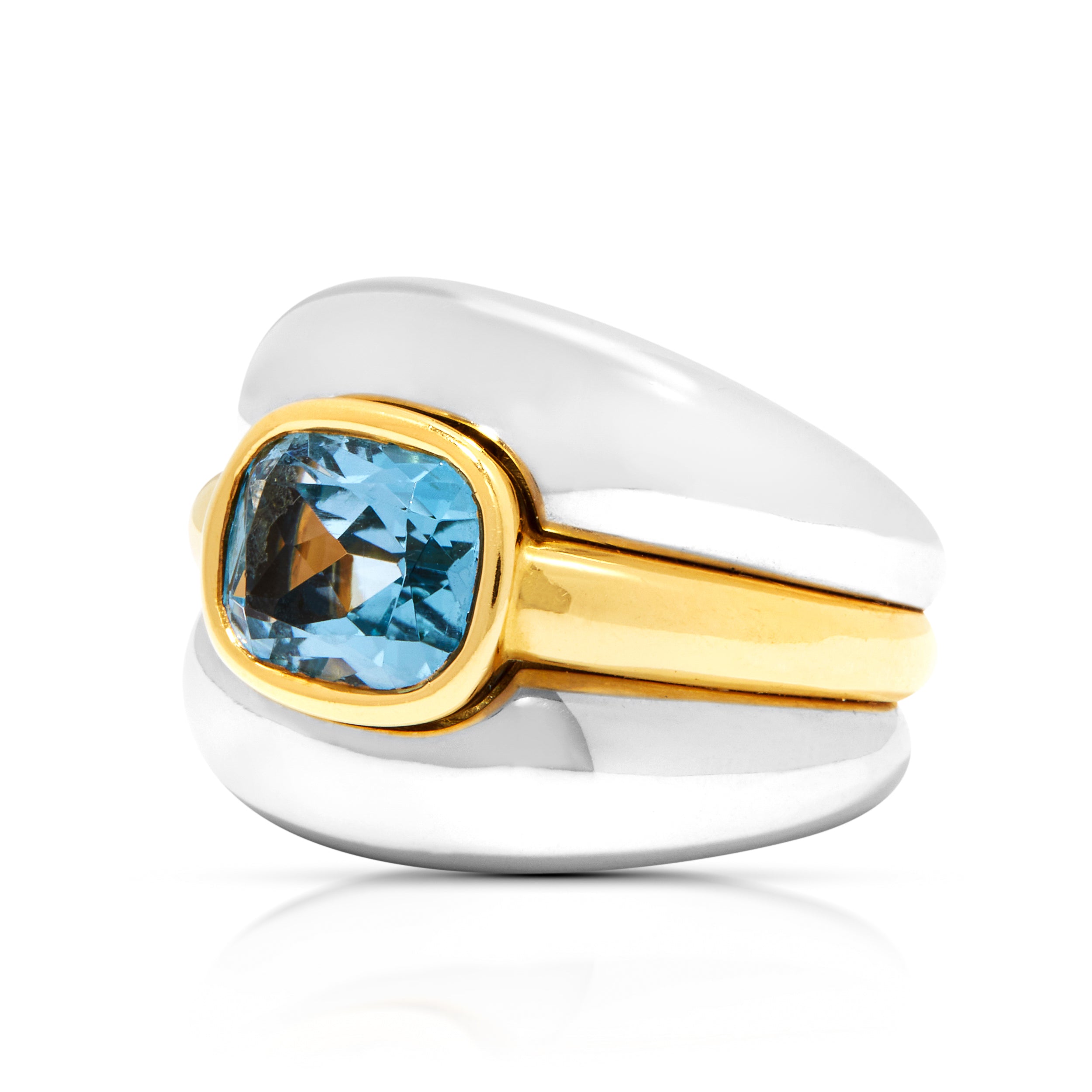 Bague contemporaine italienne bicolore aigue-marine