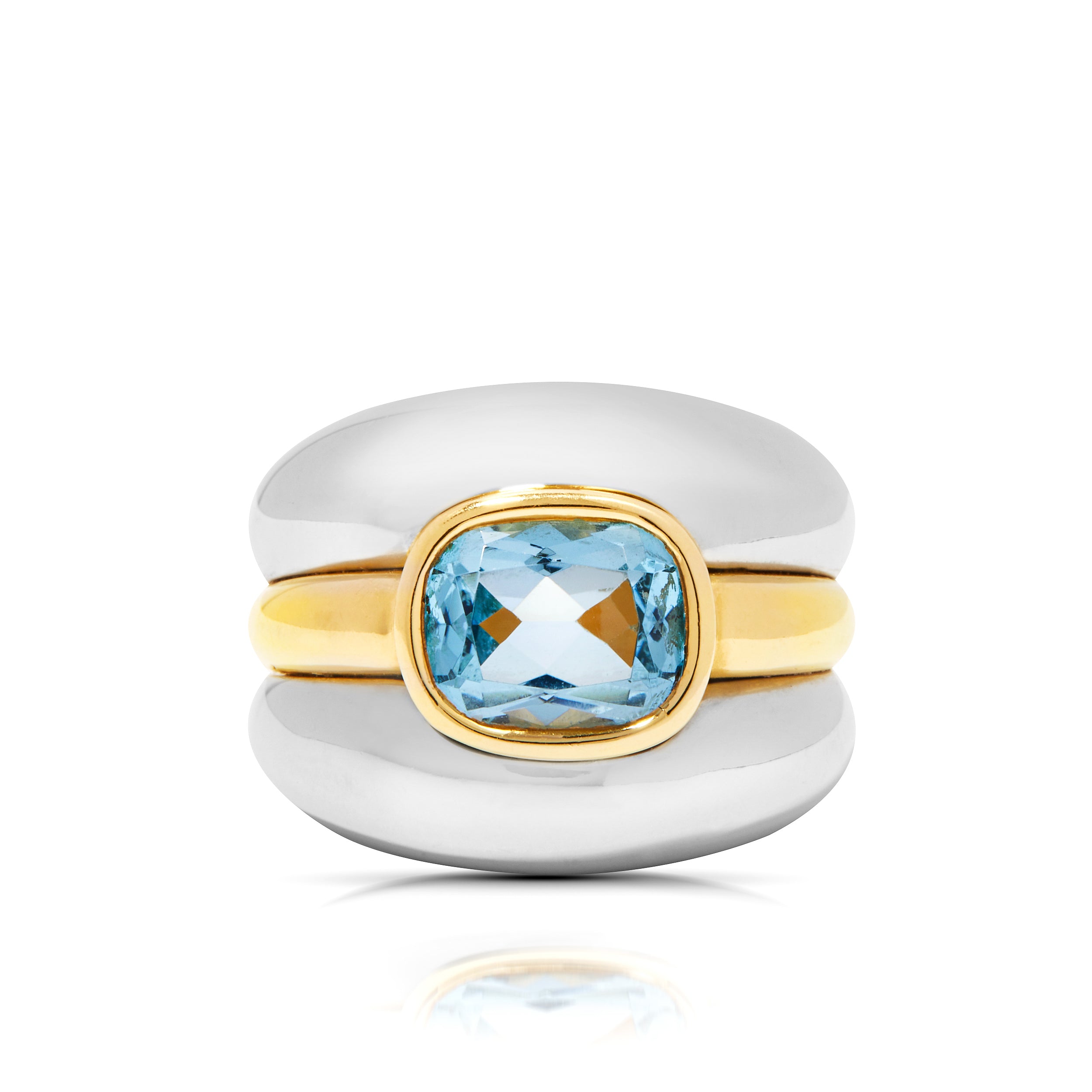 Bague contemporaine italienne bicolore aigue-marine