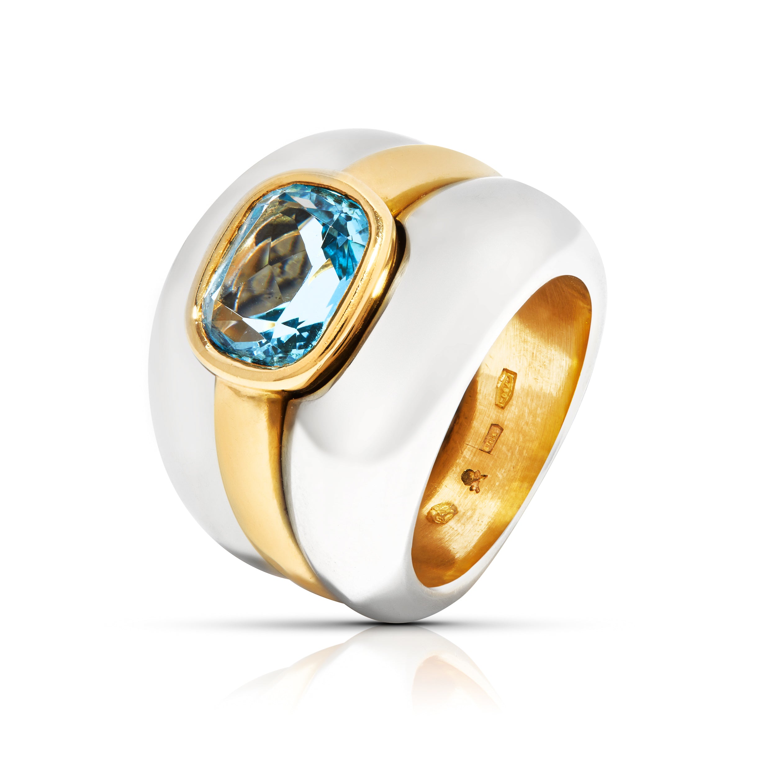 Bague contemporaine italienne bicolore aigue-marine