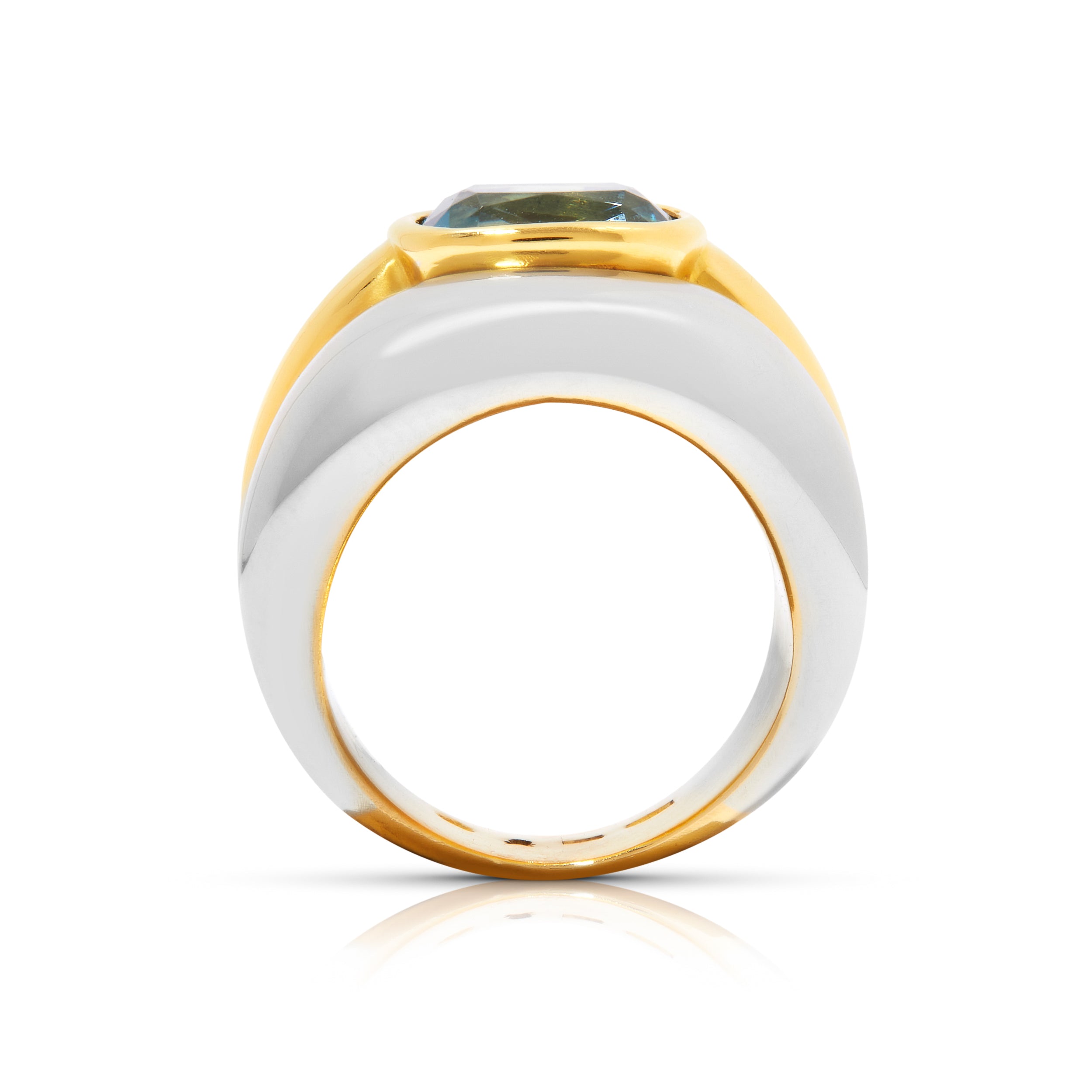 Bague contemporaine italienne bicolore aigue-marine