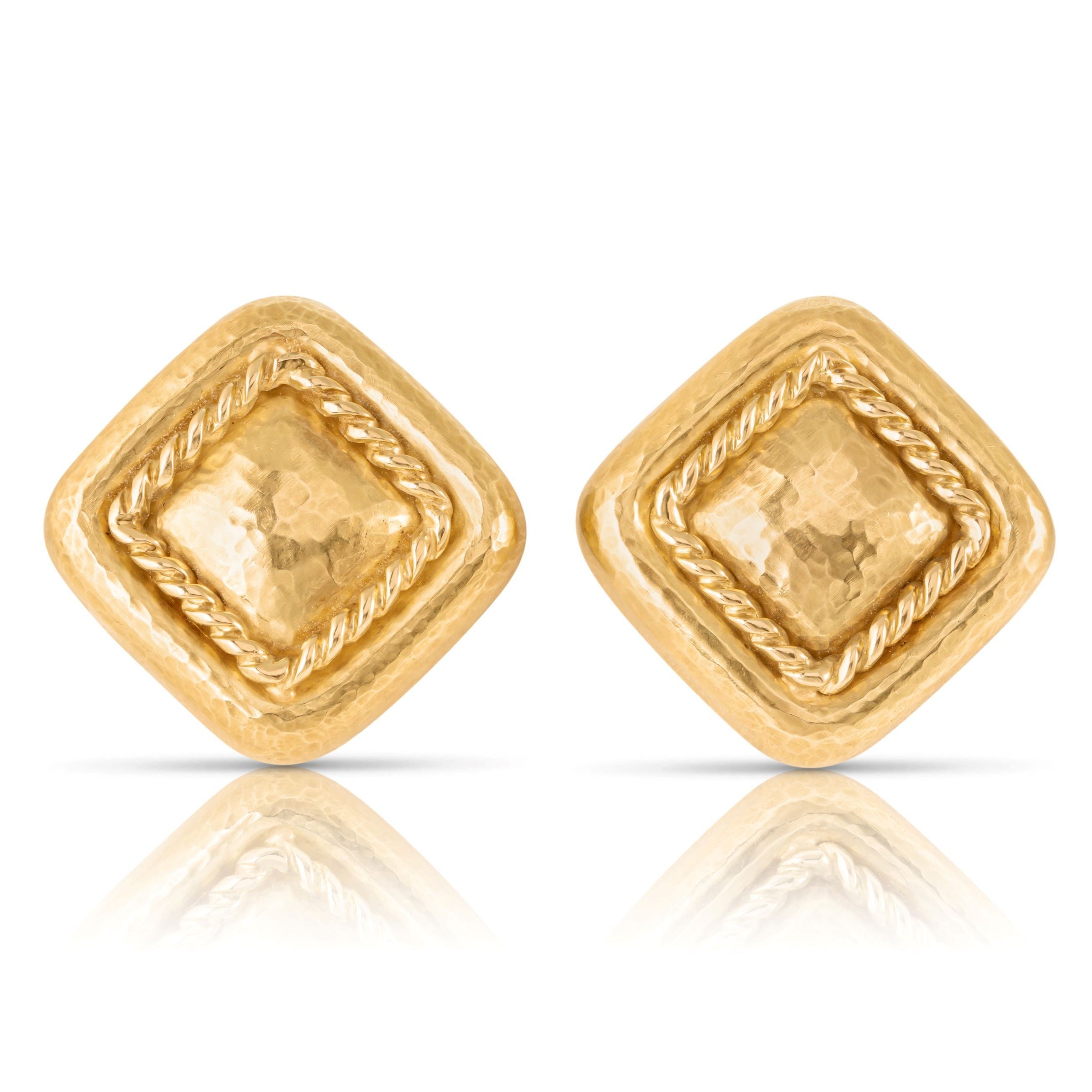 Contemporary 18K Hammered Geometric Earrings