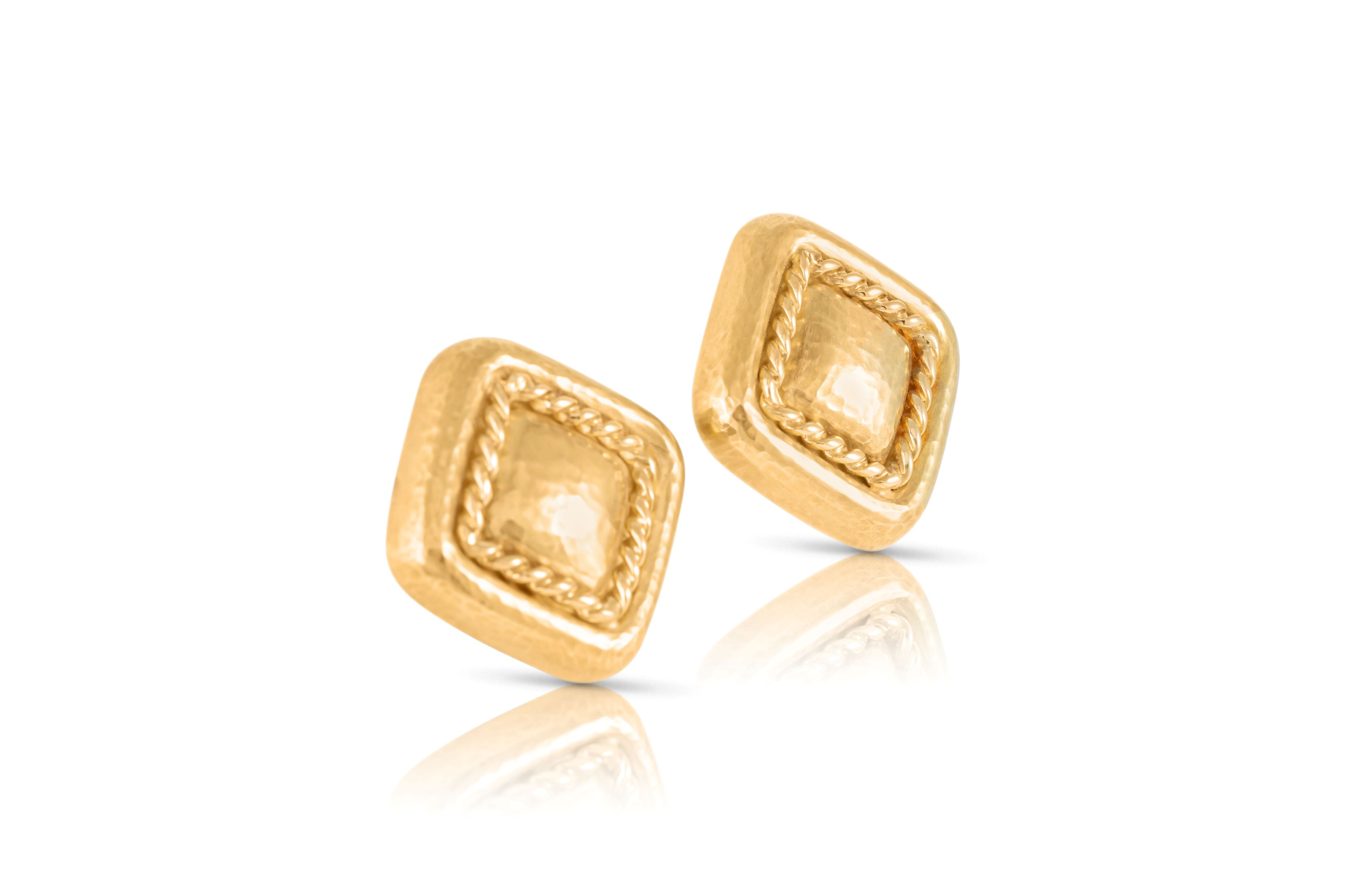 Contemporary 18K Hammered Geometric Earrings