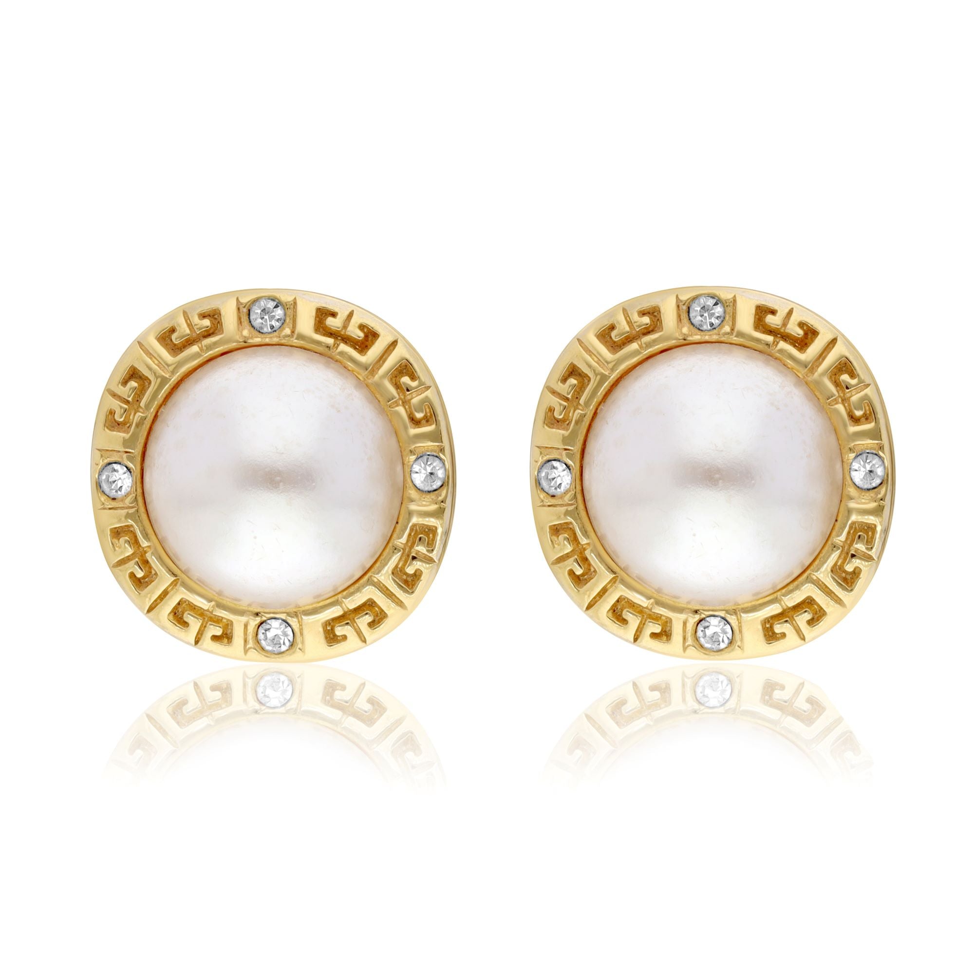 Vintage Givenchy Earrings With Cultured Pearl And Rhinestones