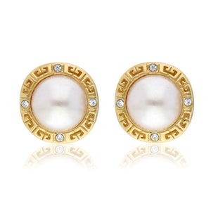 YazJewels Contemporary Givenchy Earrings with Cultured Pearl and Rhinestones