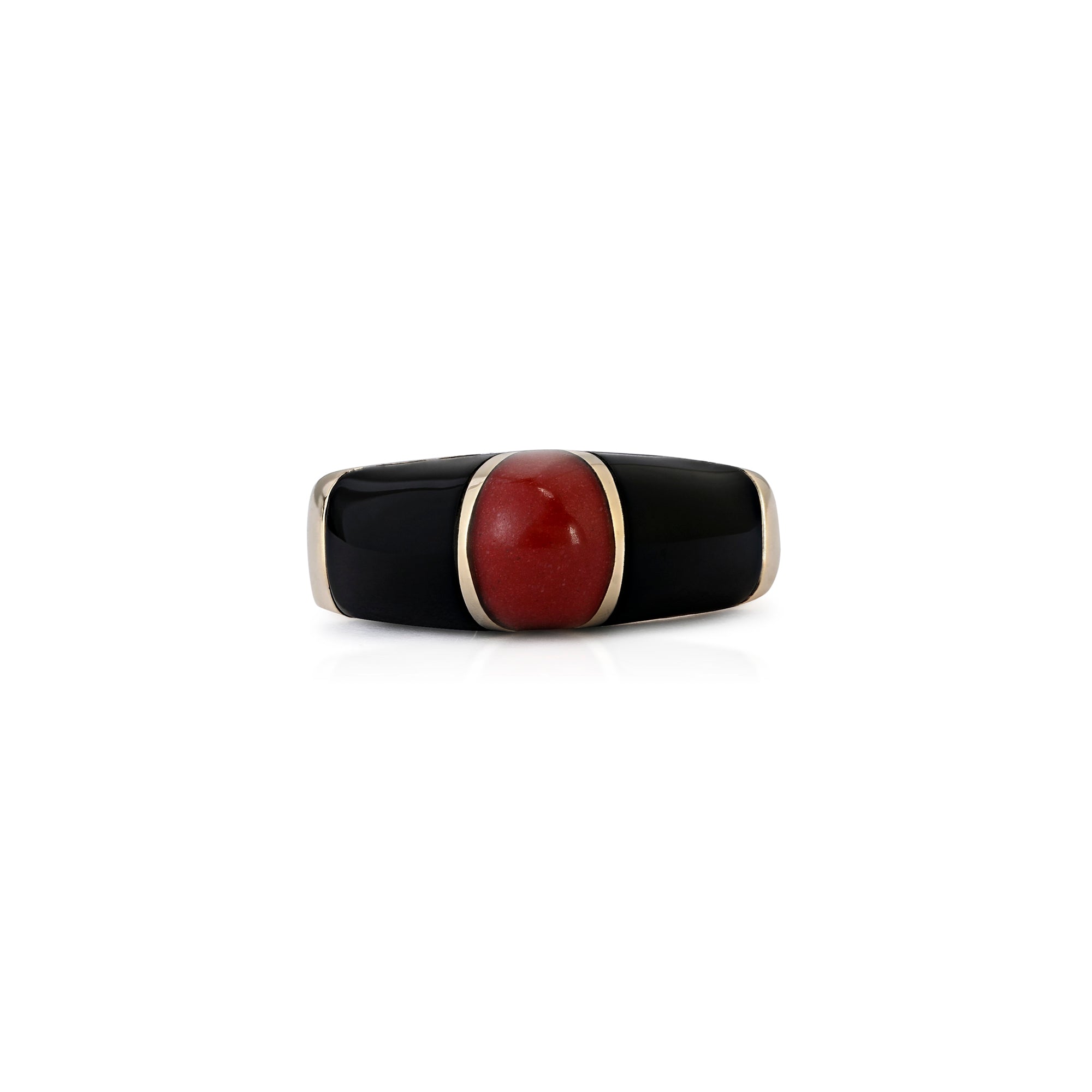 Vintage 14ct Gold And Black Onyx Ring With Coral Dome