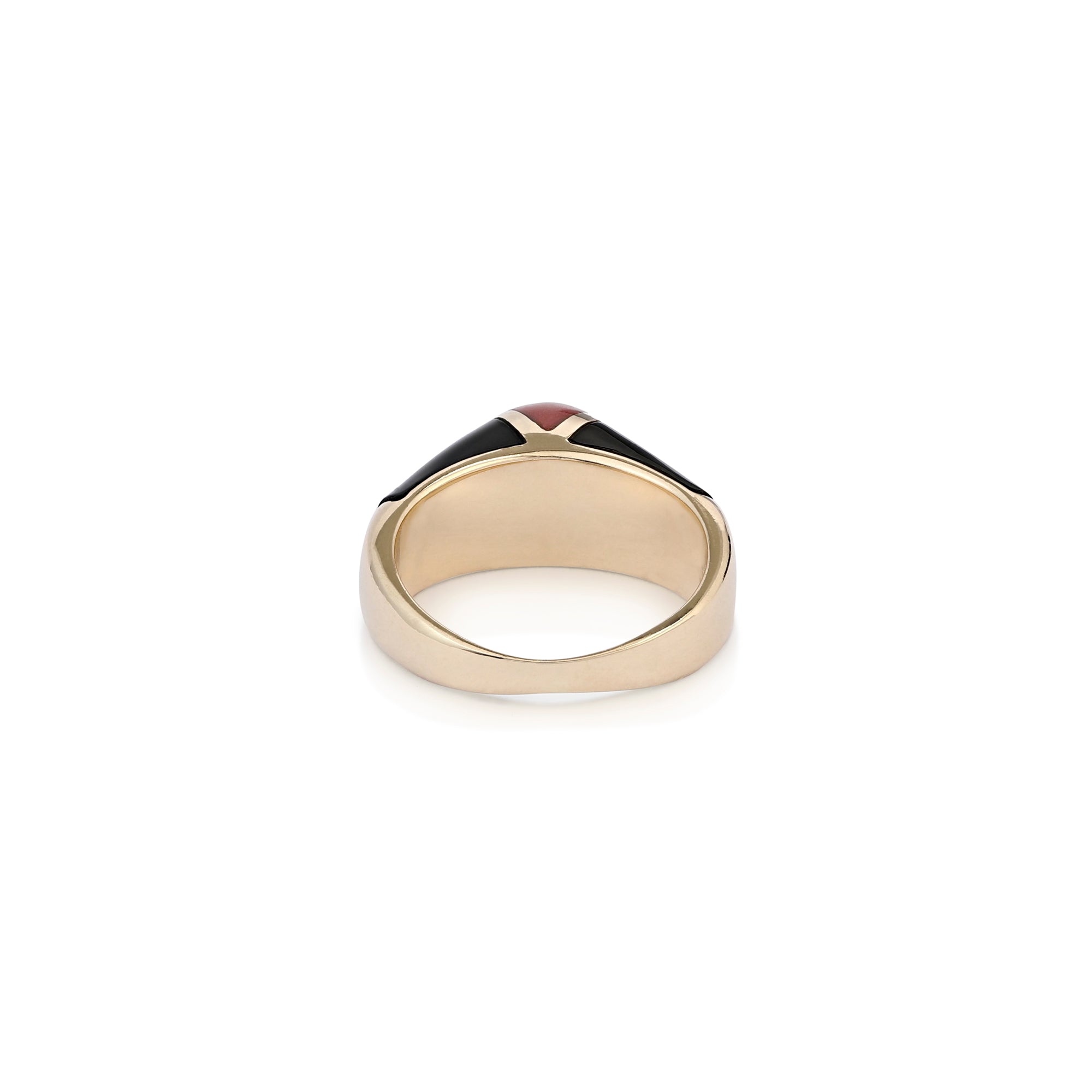 Vintage 14ct Gold And Black Onyx Ring With Coral Dome