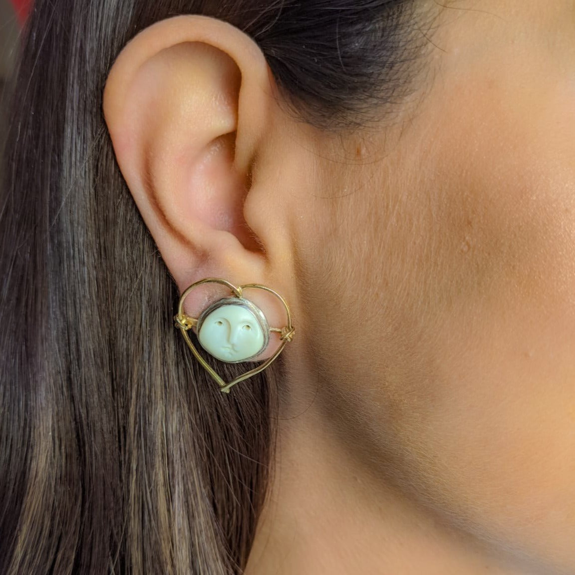 Caroline Morris Bach Hand Crafted Bone Moon Face earrings
